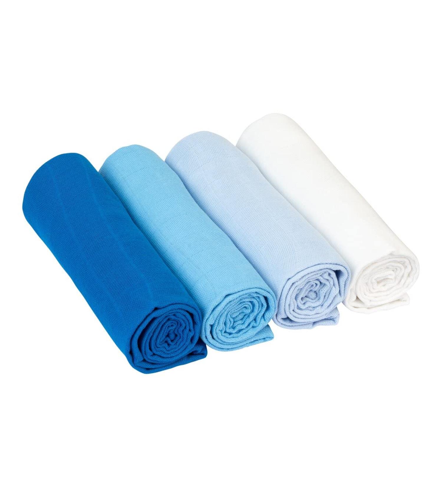 Bornino Muslin Diapers Blue - Pack of 4 Pure Cotton 80x80cm Muslin Cloths for Babies - Soft & Durable International Shipping Available - Buy Online on GoSupps.com