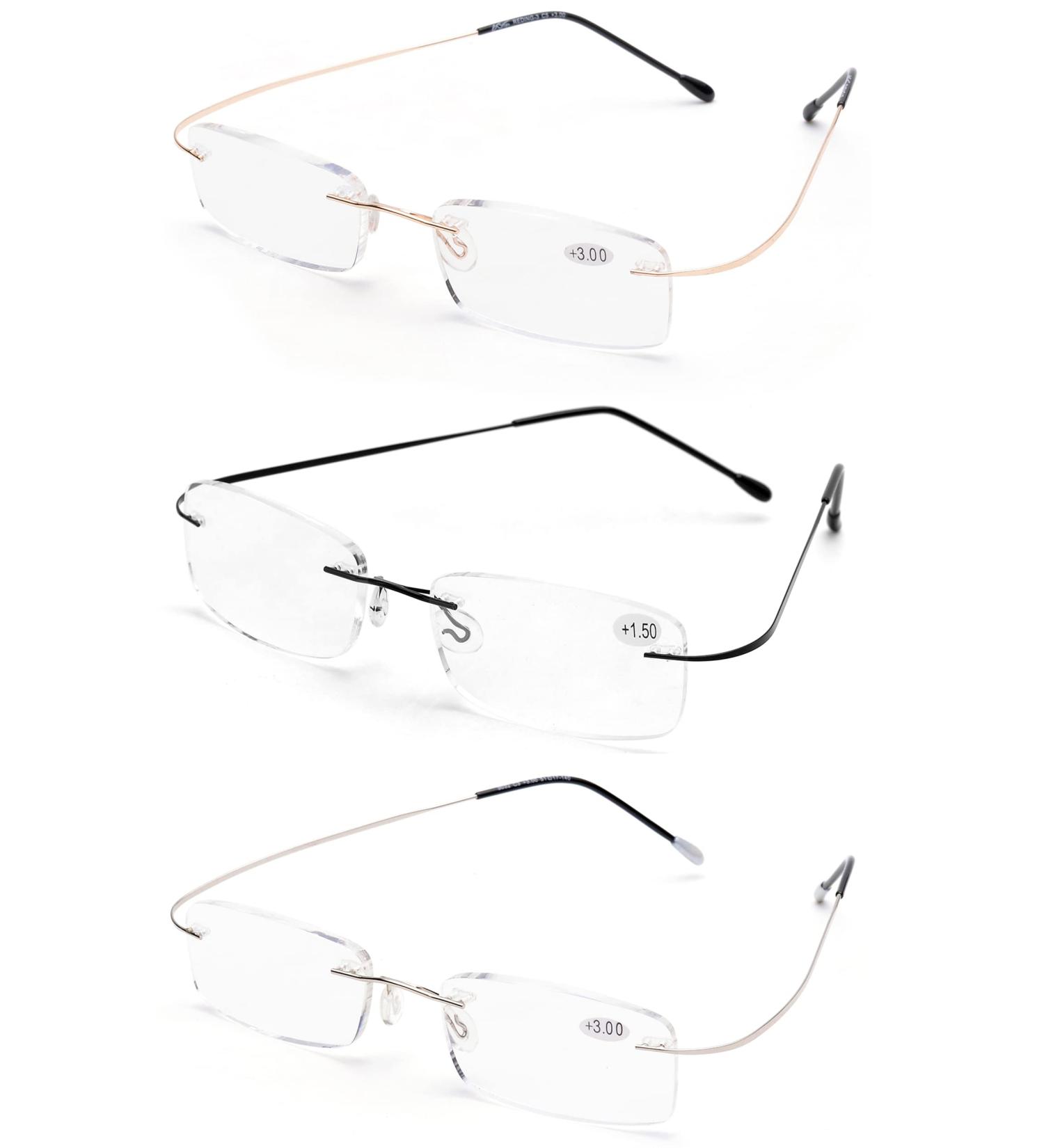 ZUVGEES 3 Pack Rimless Metal Blue Light Filter Reading Glasses - Lightweight Anti-Blue Computer Glasses for Men & Women | 2.0x Magnification - Buy Online on GoSupps.com