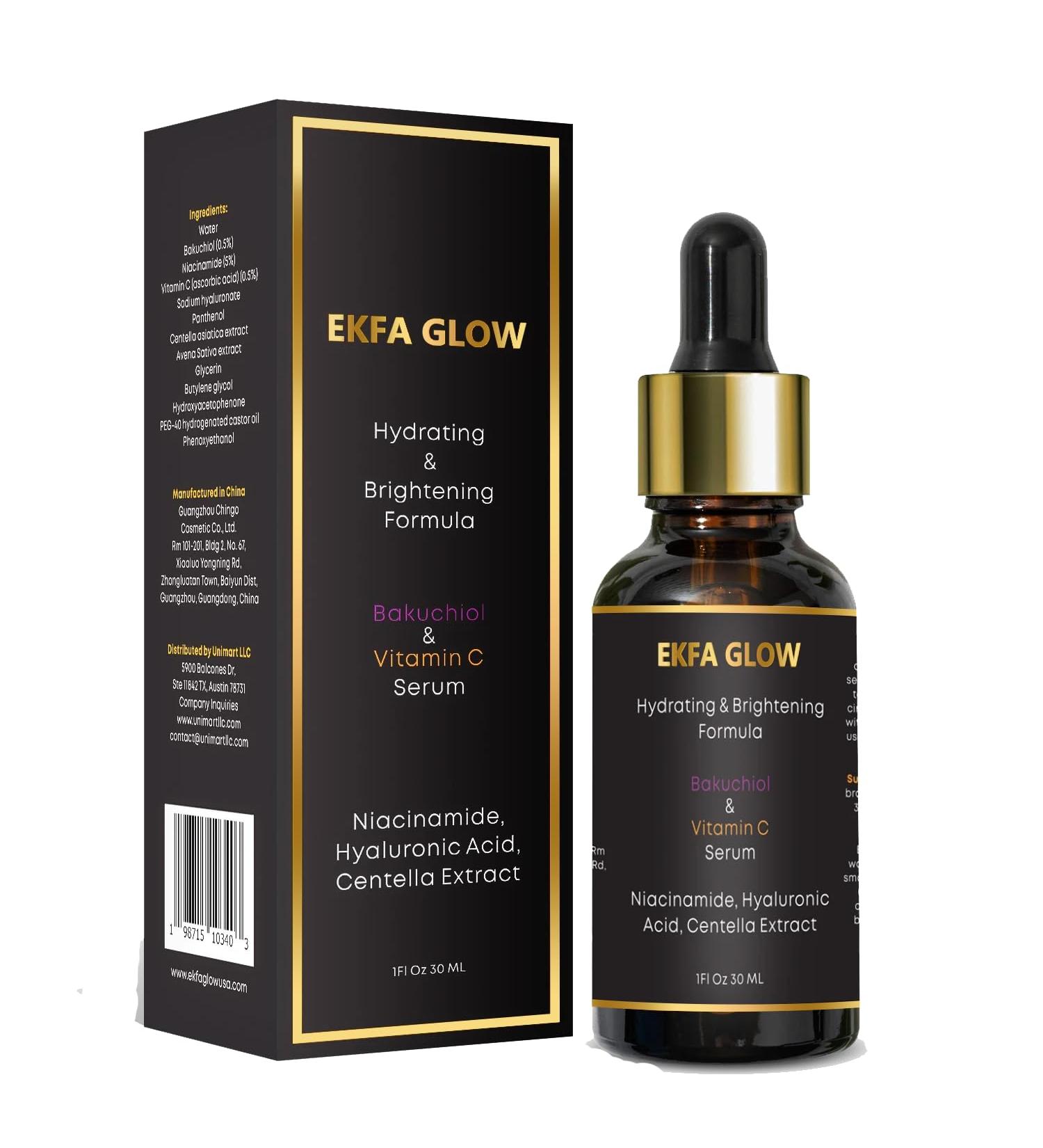 Ekfa Glow Bakuchiol Face Serum with Niacinamide & Vitamin C Fragrance-Free Serum for Smooth & Radiant Looking Skin - Buy Online on GoSupps.com