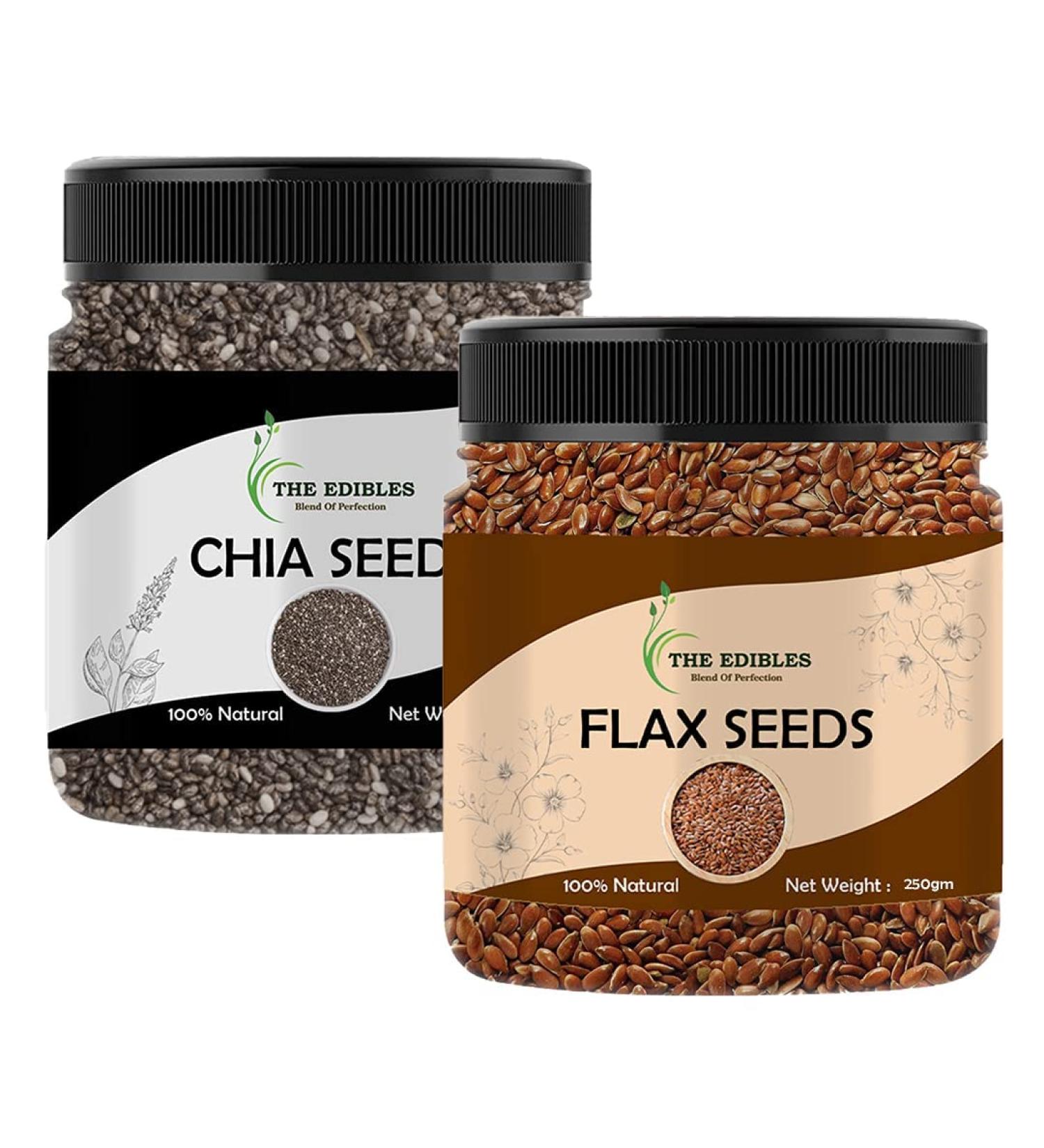 The EDIBLES Comb Pack of Raw Chia Seeds and Flax Seeds Alsi 250 GMS Each Total 500 GMS_Packing May Vary - Buy Online on GoSupps.com
