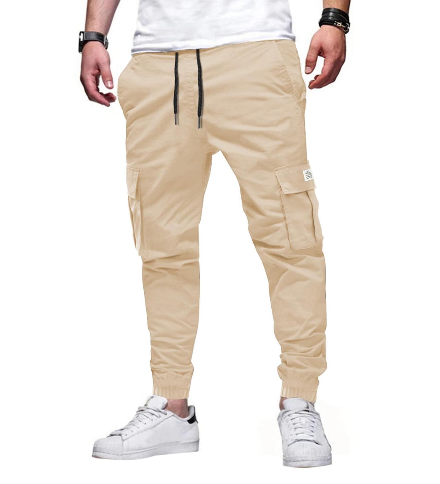 Elegancity Men's Cargo Trousers 40 Khaki - Casual Jogger Work Pants with Drawstring, Regular Fit, and Pockets - Buy Online on GoSupps.com