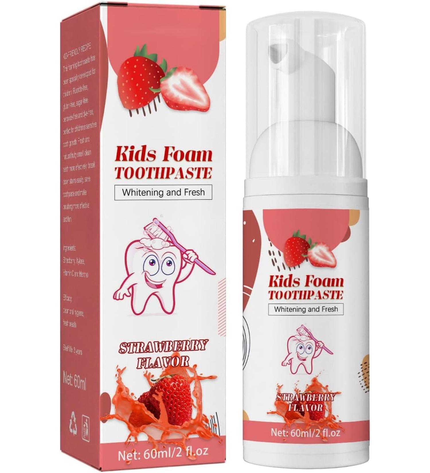 Foam Toothpaste Kids with Fruit Flavor Kids Foam Toothpaste with Low Fluoride Foaming Toothpaste and Mouthwash for Dental Care for Children 3 and Up (Strawberry) - Buy Online on GoSupps.com