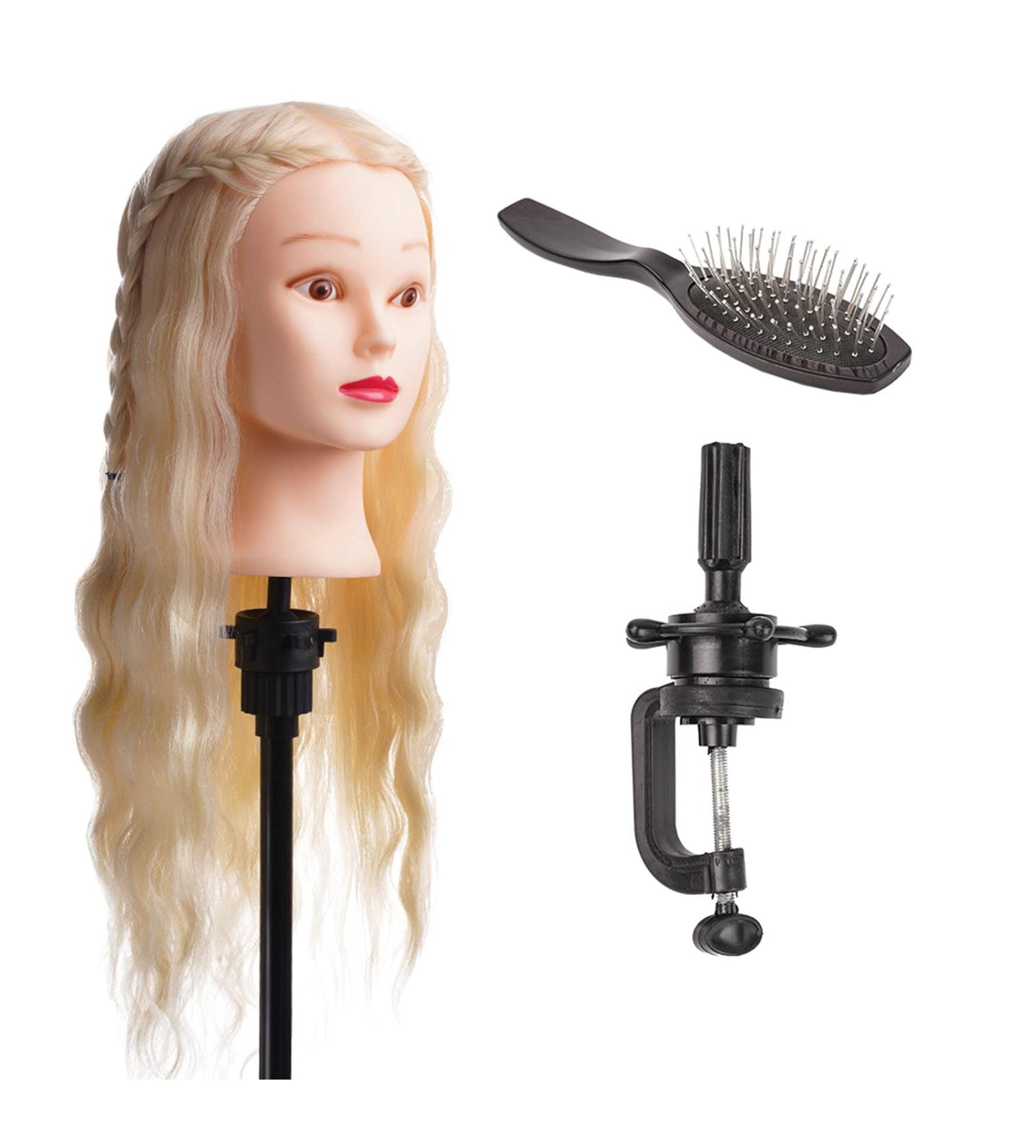 Real Hair Hairdressing Head - 80% Human Hair 56 cm with Clip & Steel Comb - Ideal for Practice & Styling - Buy Online on GoSupps.com