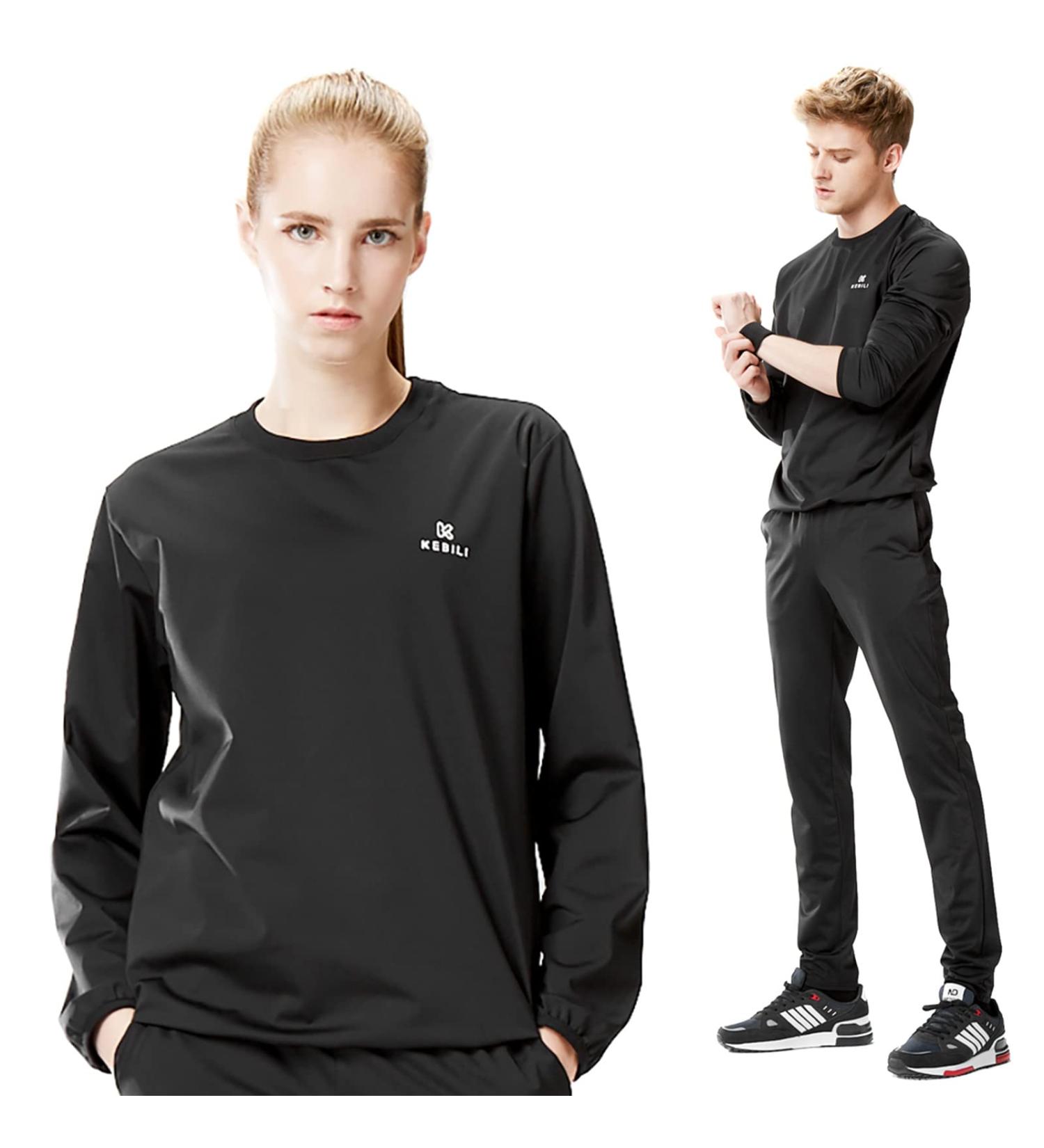 KEBILI Women's Sauna Suit for Weight Loss - Black Round Sweatshirt Top & Pants Set (Size L) - Buy Online on GoSupps.com