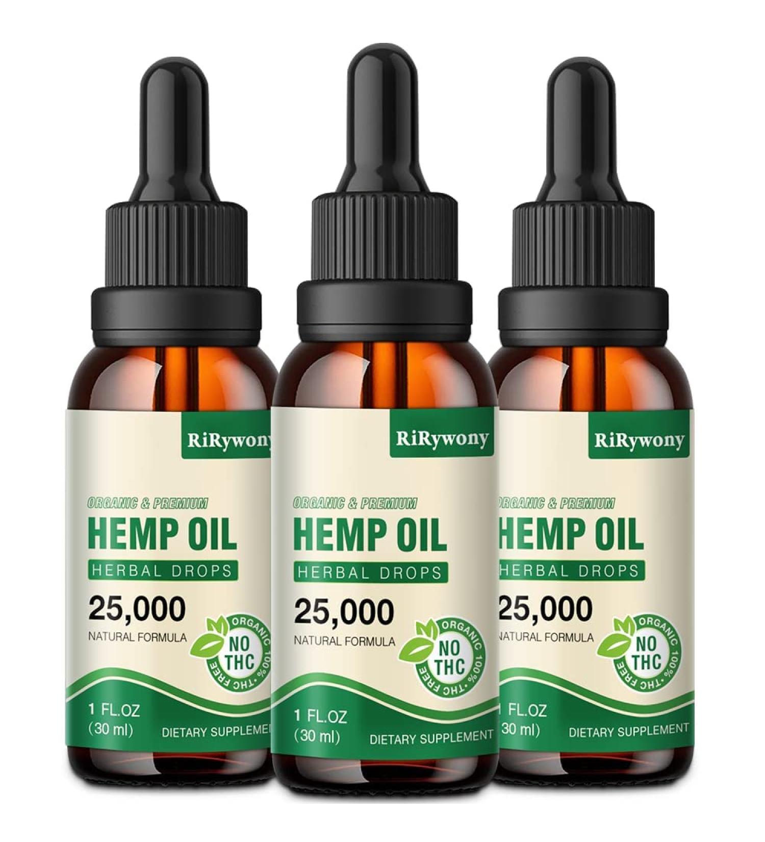 3-Pack High Potency Hemp Oil - 25,000 Maximum Strength for Anxiety, Stress, Relaxation, Sleep & Mood - USA Grown Natural Hemp Tincture - Organic, Vegan, Non-GMO - Buy Online on GoSupps.com