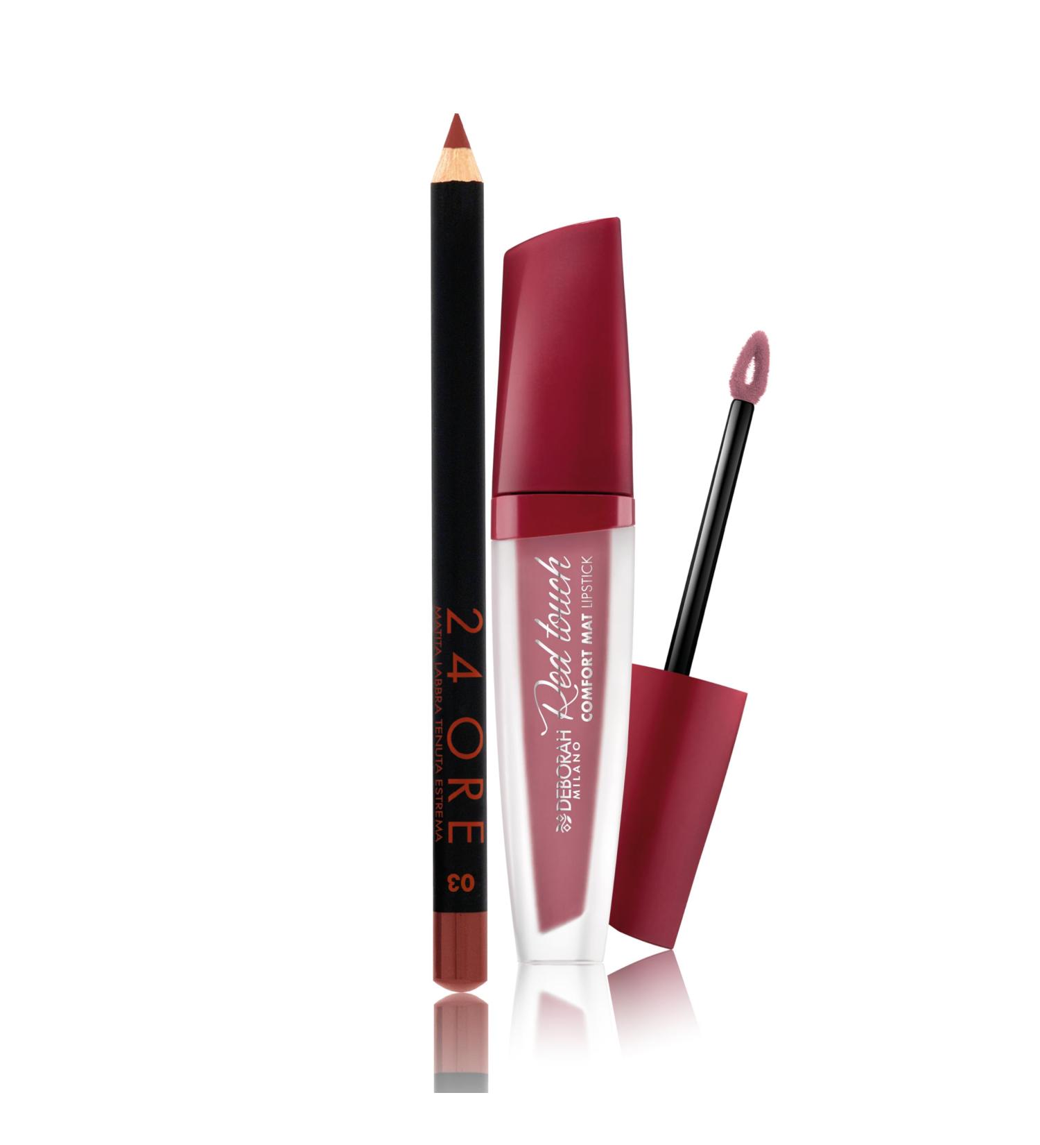 DEBORAH Deborah Milano - Matte Liquid Lipstick Makeup Set 12 shades of pink intense color and transfer-proof 4.5g and 24-hour lip pencil 03 brown smudge-proof and ultra-pigmented 1.5g - Buy Online on GoSupps.com