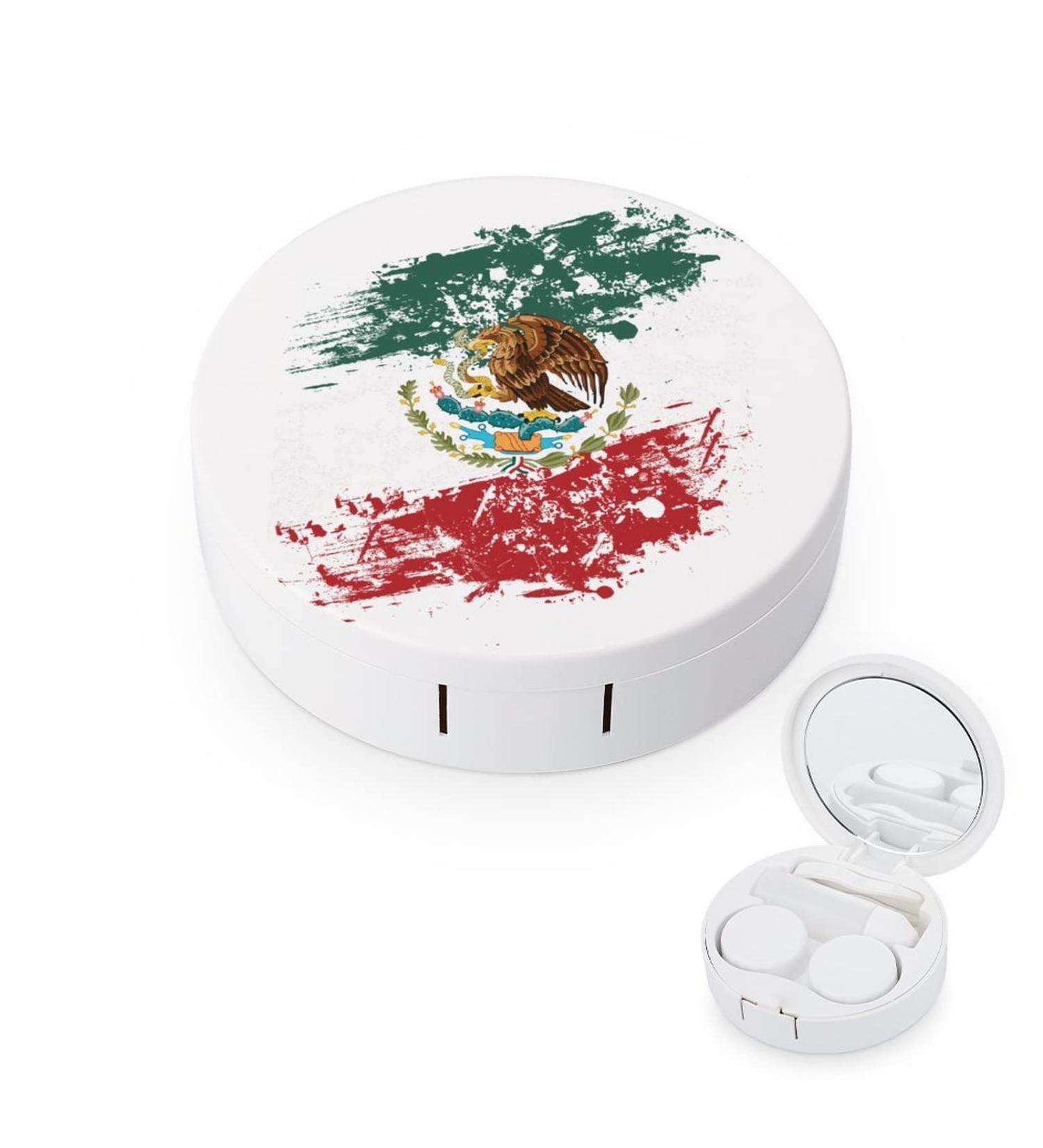 Mexican American Flag Round Case For Contact Lens Kit Storage Box with Mirror Printed - Buy Online on GoSupps.com