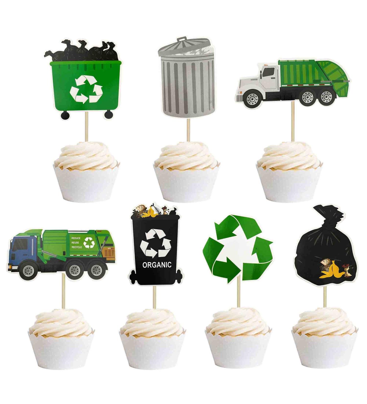 Garbage Truck Birthday Party Supplies Garbage Truck Cupcake Toppers for Trash Truck Waste Management Recycling Party Supplies - Buy Online on GoSupps.com