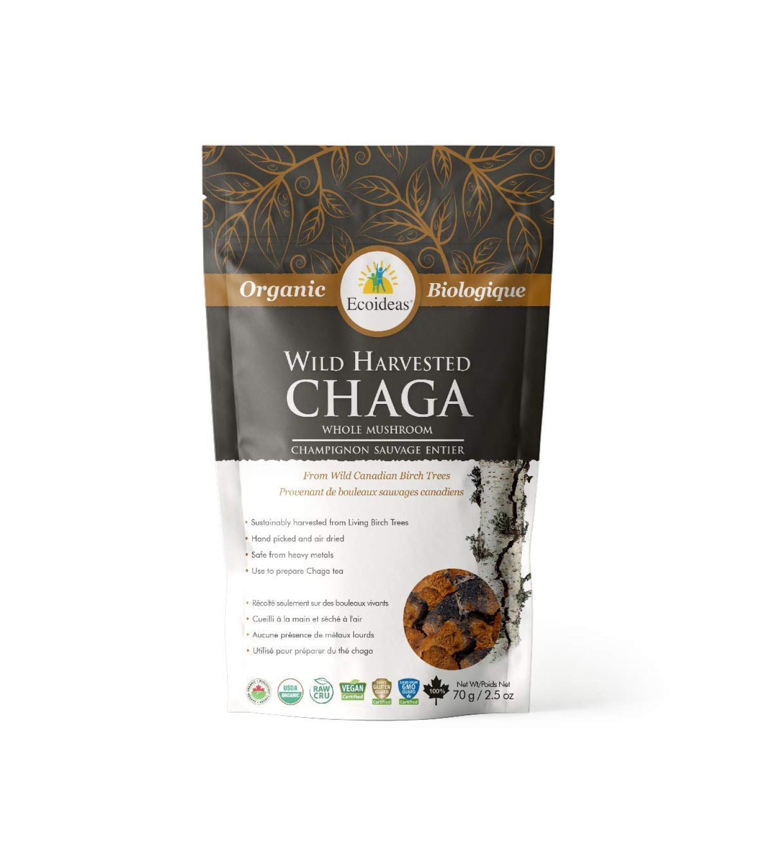 Ecoideas Wild Harvested Chaga Whole Mushroom 70 gram - Buy Online on GoSupps.com