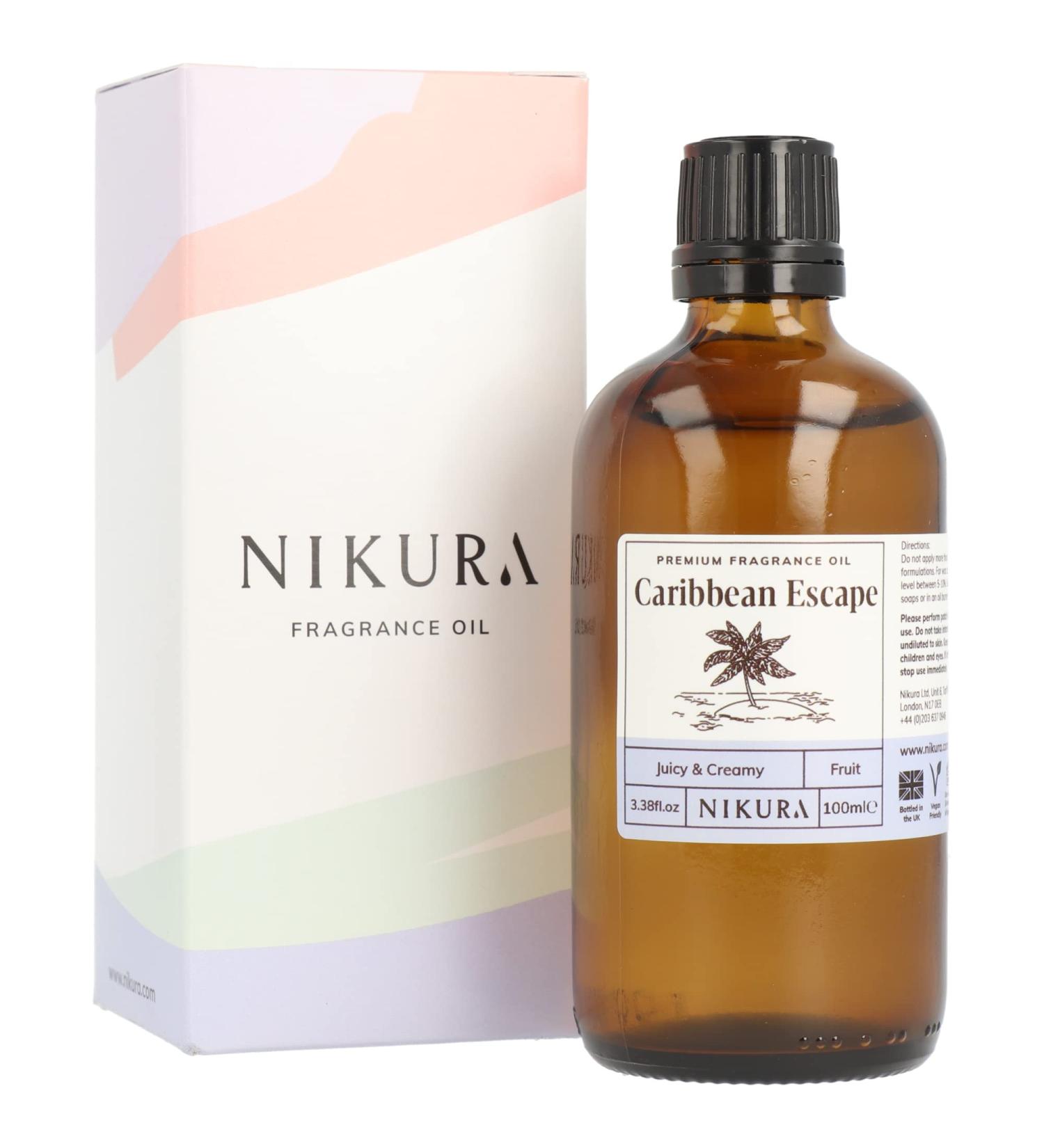 Caribbean Escape Fragrance Oil 100ml by Nikura | For Soap, Candle, Wax Melts & Diffuser | Ideal for Bath Bombs & Perfumes | Vegan & UK Made - Buy Online on GoSupps.com