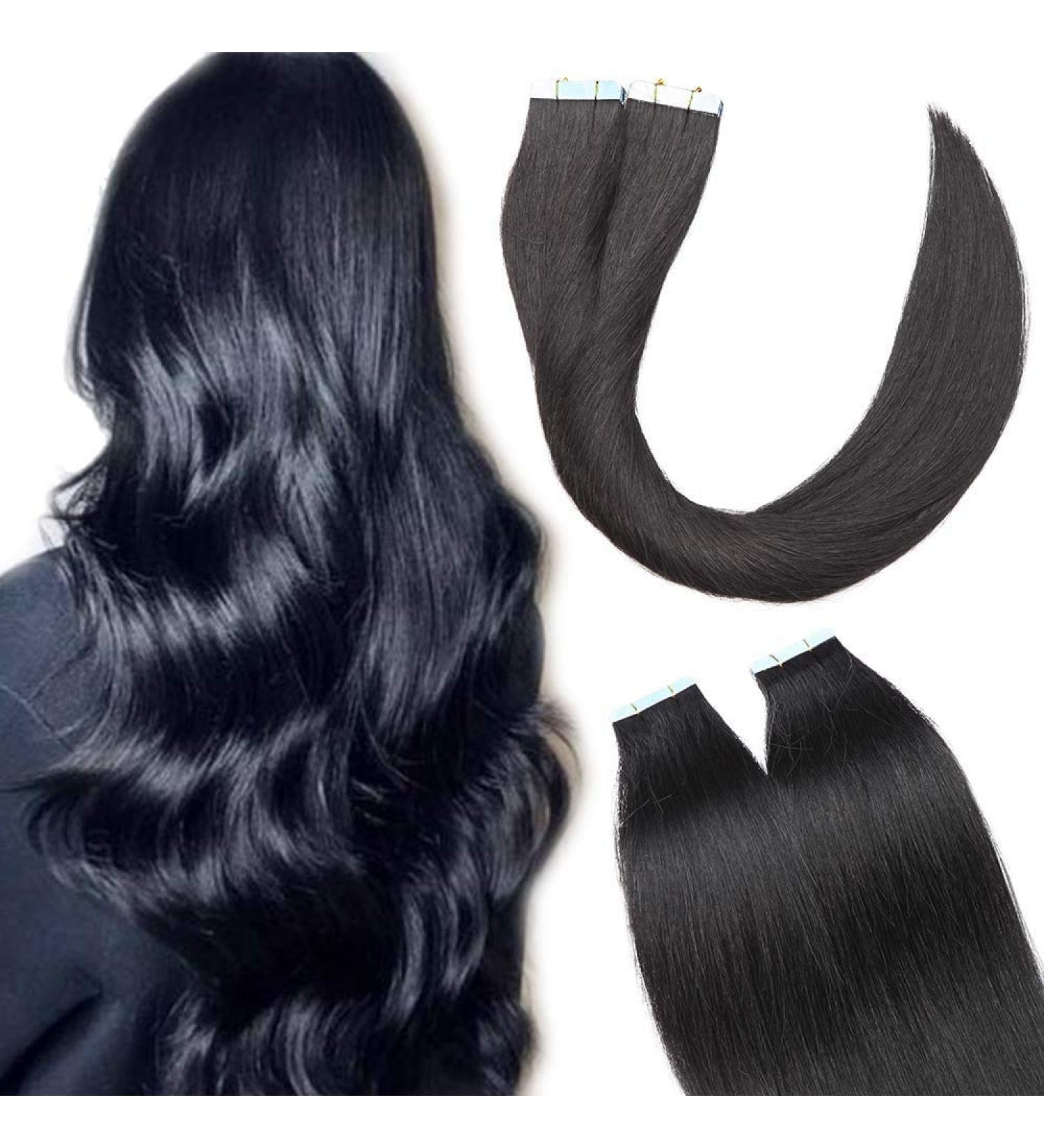 Elailite 20pcs Tape In Extensions - Real Remy Human Hair 60cm 50g Invisible Hair Extensions #01 Pechschwarz | Shop Now for International Shipping - Buy Online on GoSupps.com