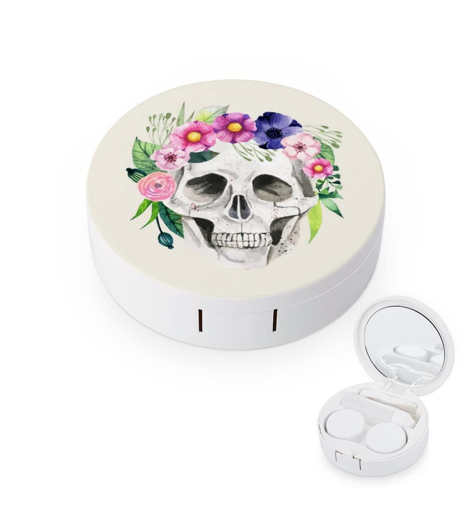 Bagea-Ka Sugar Skull Day of The Dead Contact Lens Case Kit | Eye Care Box with Mirror Tweezers & Solution for Travel & Home - Buy Online on GoSupps.com