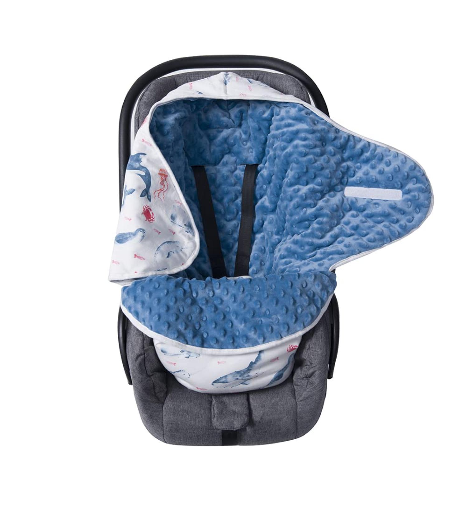 Baby Swaddle Blanket with Hat | Ultra Thick 90x90cm | for Stroller, Baby Carrier, High Chair | Grey Stars Design | Blue Whale | 6-12 Months - Buy Online on GoSupps.com