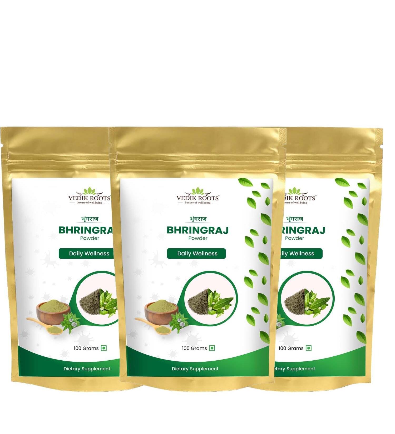 VedikRoots Bhringraj Powder - The Ayurvedic Solution For Stronger Hair And Healthier Scalp Natural And Pure 100Gm (Pack of 3) - Buy Online on GoSupps.com