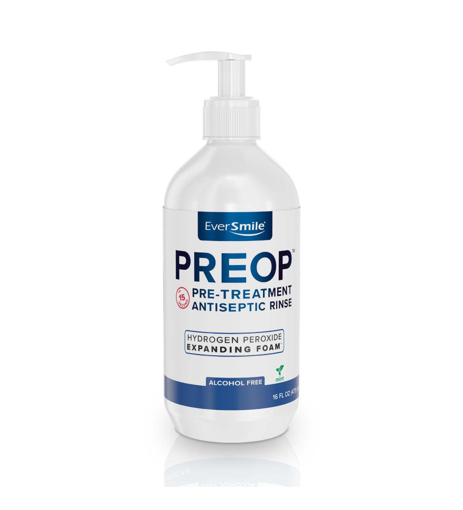 EverSmile PreOp Foaming Rinse Pretreatment Antiseptic Mouthwash with Hydrogen Peroxide Foam Alcohol Free Whitening Rinse with Minty Formula to Fight Bad Breath 100 Uses Per 16 oz Bottle (1 Pack) 16 Fl Oz (Pack of 1) - Buy Online on GoSupps.com