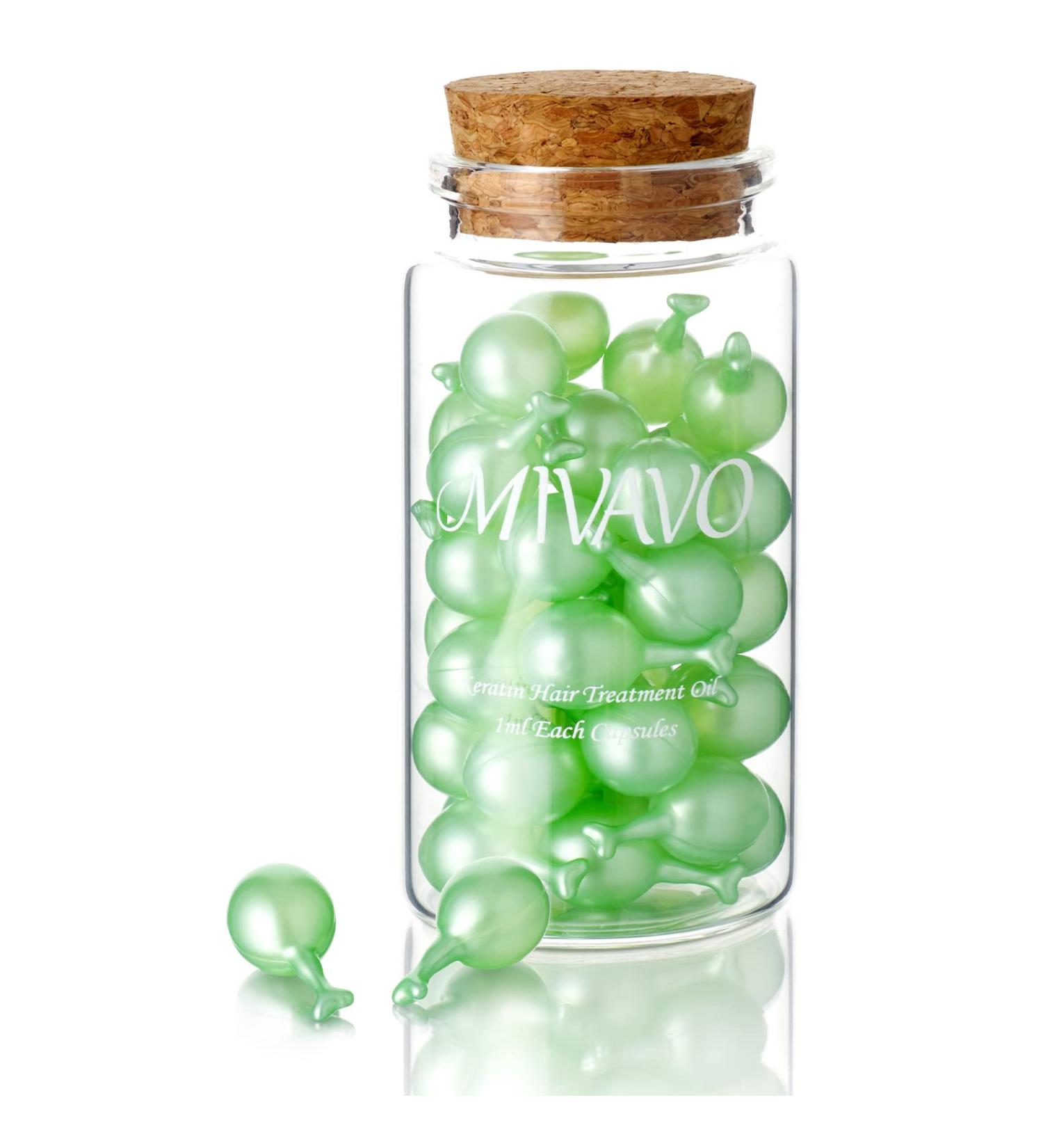 MIVAVO Keratin Hair Treatment Capsules for Dry and Damaged Hair - Ideal for Post-Dye Care | Exquisite Glass Bottle Packaging | 36 Capsules (Green) - Buy Online on GoSupps.com