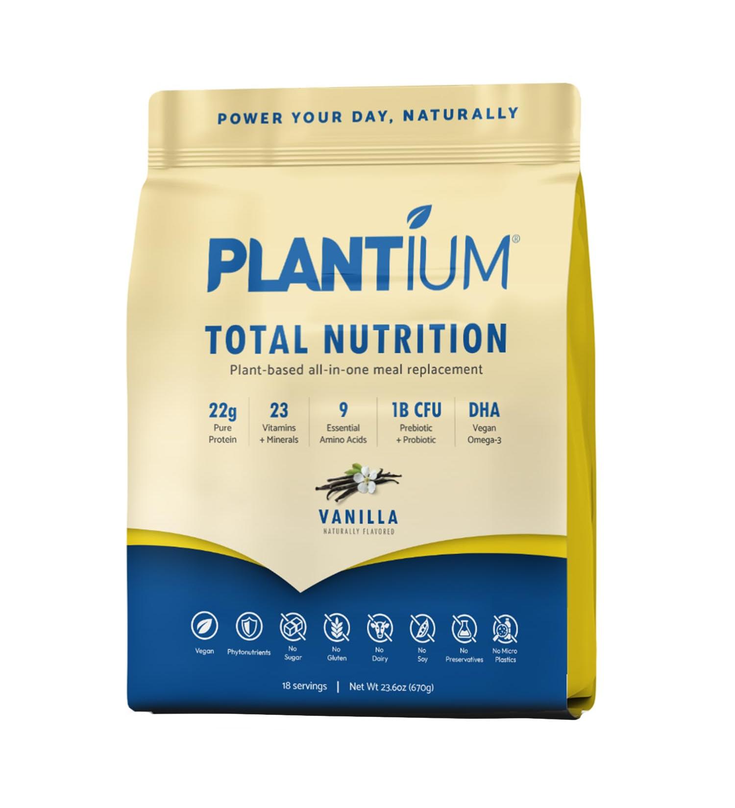 AMAXI Plantium Total Nutrition Premium All-in-One Meal Replacement Shake Plant-Based Protein Powder with Vitamins Minerals & Probiotics 22g Protein per Serving Vanilla - Buy Online on GoSupps.com