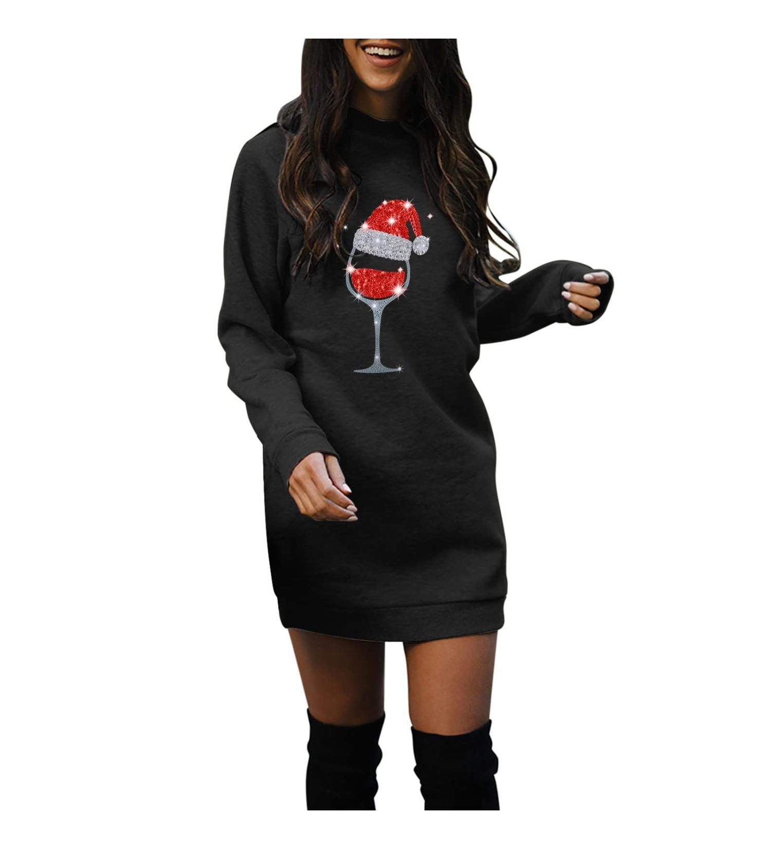 Christmas Elk Hoodie Dress for Women - Oversized Long Sleeve Sweater Costume - Perfect for Holiday Parties & Autumn Winter Fashion - Buy Online on GoSupps.com