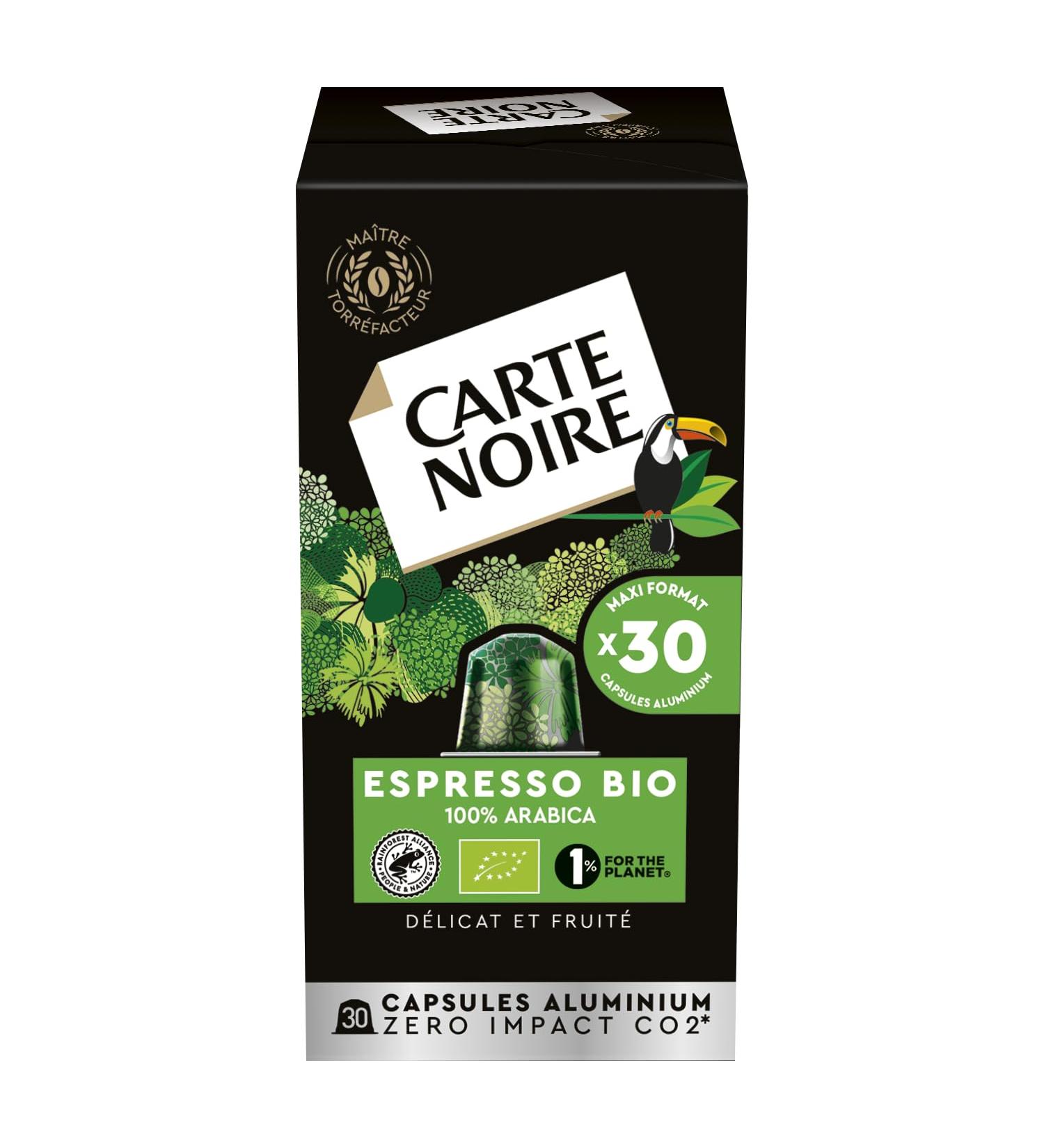 CARTE NOIRE - Organic Coffee Capsules Compatible with Nespresso - Arabica Coffee - 30 Aluminum Capsules - Made in France - Buy Online on GoSupps.com