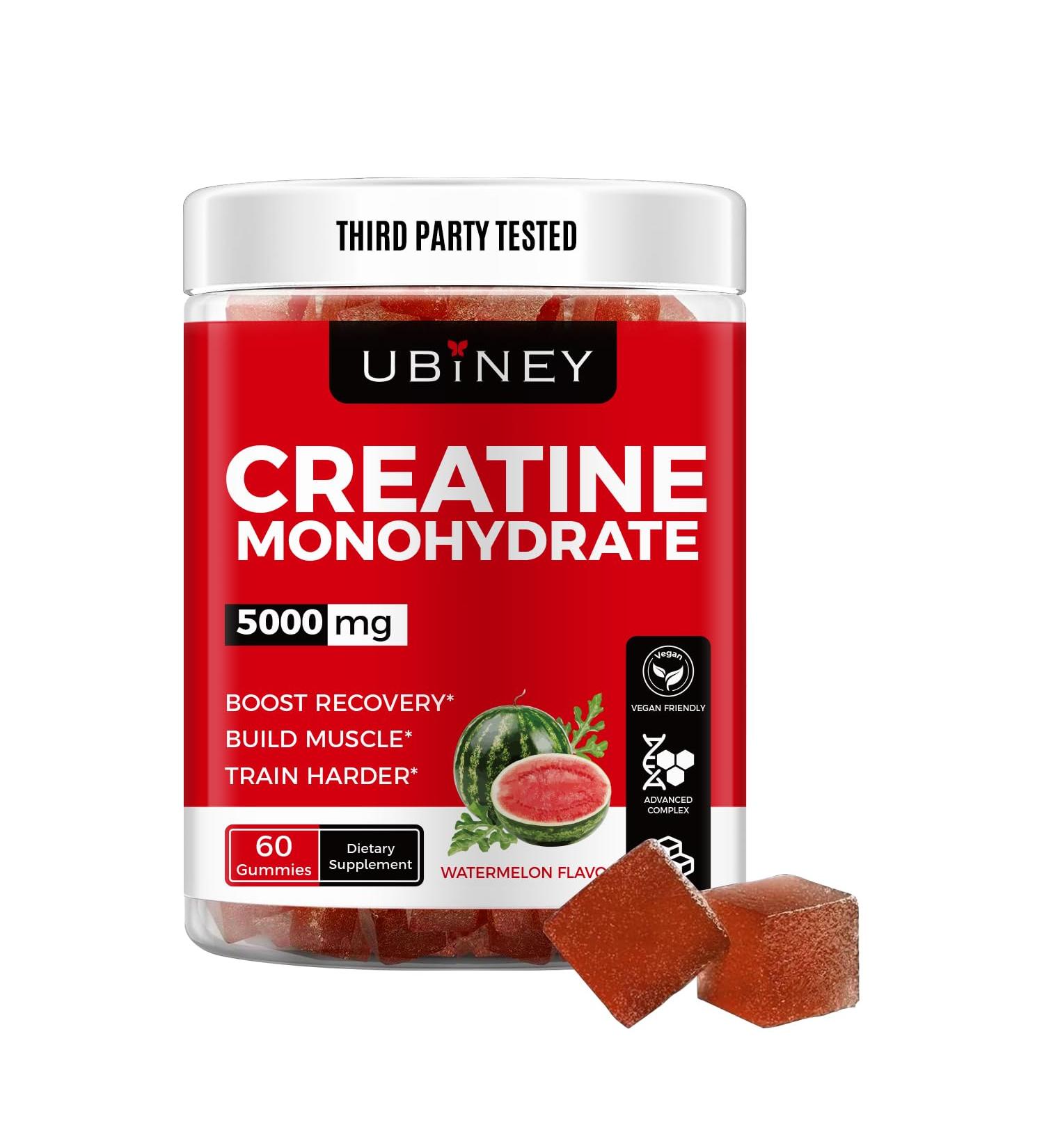 Creatine Monohydrate Gummies 5000mg per Serving - 60 Vegan Gummies for Muscle Growth Strength & Recovery Watermelon Flavor Third-Party Tested Gluten Free Non-GMO No Artificial Flavors Watermelon-Flavored - Buy Online on GoSupps.com