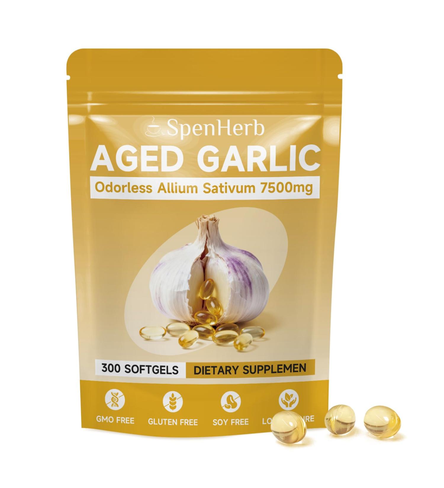 Aged Garlic Extract Softgels Odorless Allium Sativum 7500mg Antioxidant Supplement Immune Support Heart Health Non-GMO 300 Softgels 1 Bag 300 Count (Pack of 1) - Buy Online on GoSupps.com
