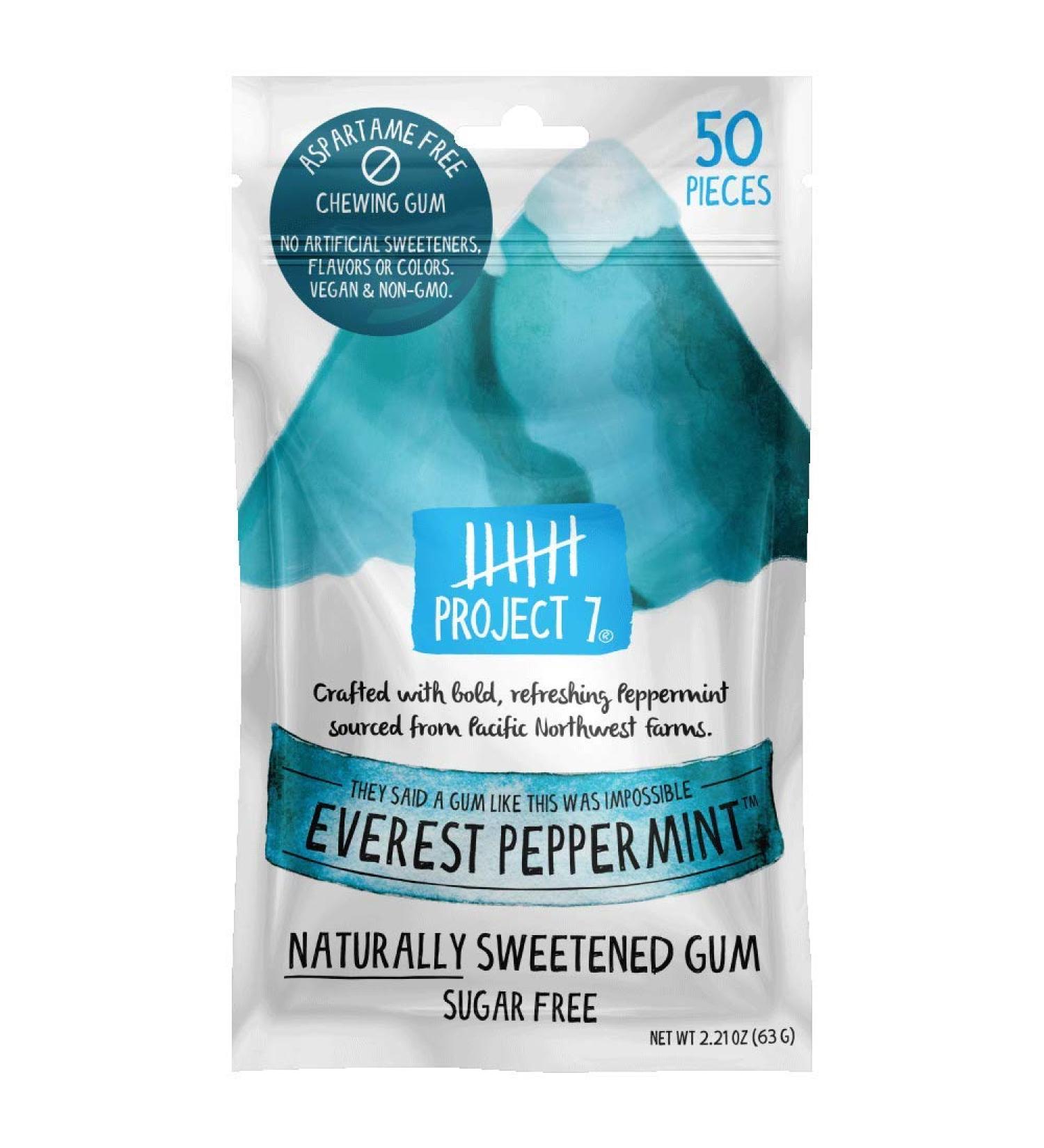 Project 7 Sugar Free Gum Everest Peppermint - 50 Pieces, Long Lasting Xylitol Gum | Aspartame Free, Sugar Free Chewing Gum - Pack of 1 - Buy Online on GoSupps.com