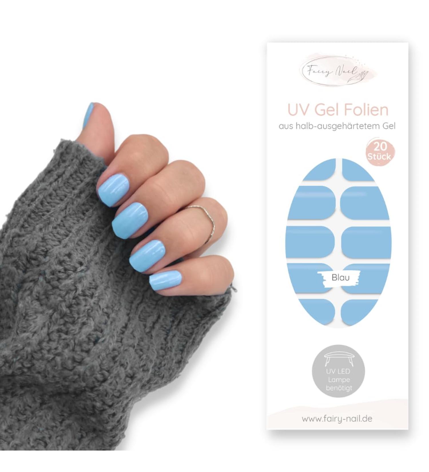 Fairy Nail UV Gel Foils - Self-Adhesive Blue Nail Wraps | 20 Half-Cured Nail Polish Strips for Easy Application | International Shipping - Buy Online on GoSupps.com