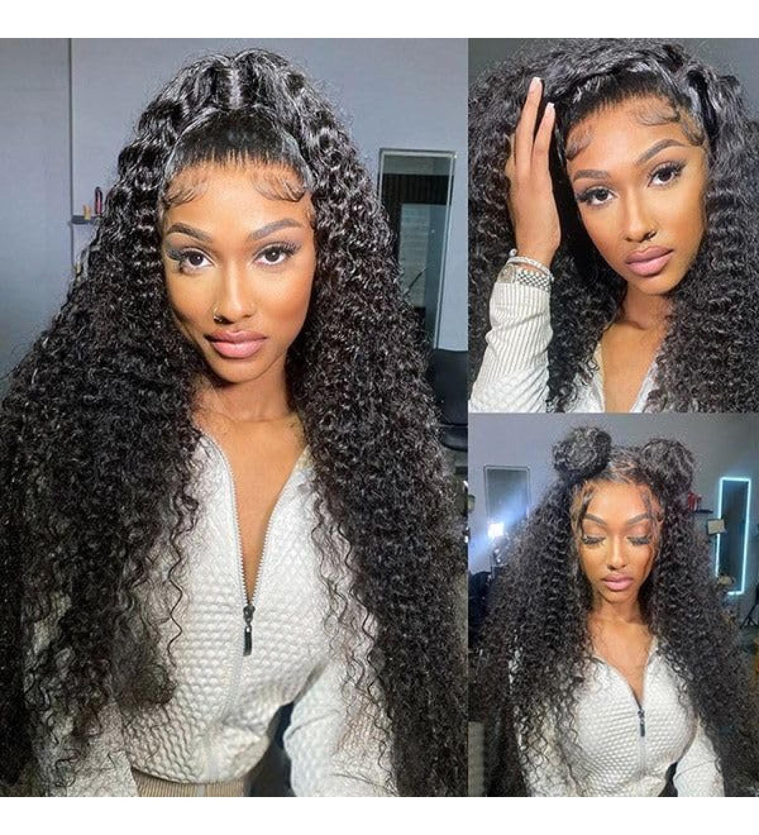 30 Inch Water Wave HD Lace Front Wig | 180% Density | Brazilian Virgin Human Hair | Pre Plucked | Glueless Transparent Lace Frontal | Curly Hair Wig for Black Women - Buy Online on GoSupps.com