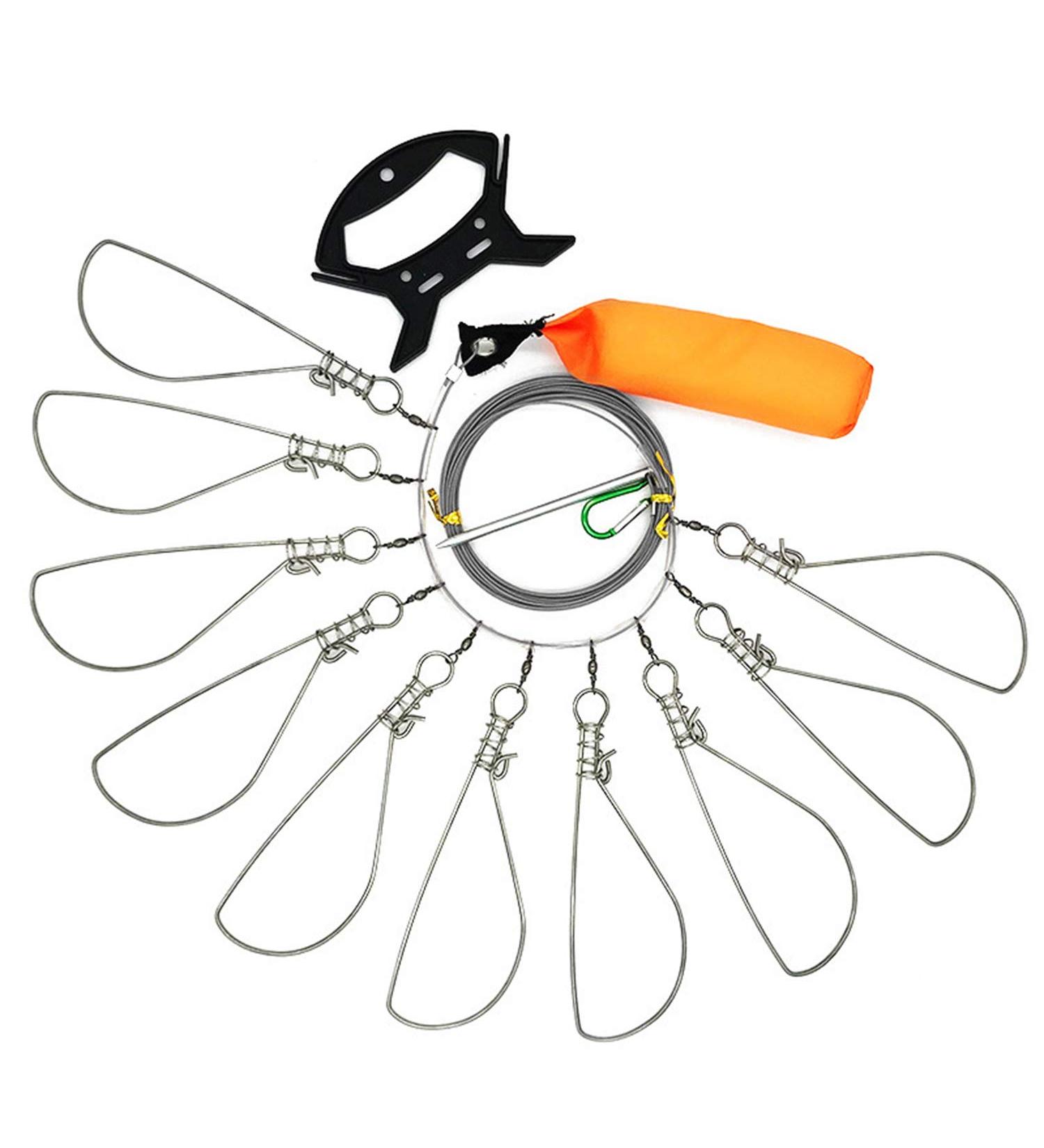 Hunter's Tail Fish Stringer - Heavy Duty Stainless Steel Wade Fishing Clip with 10 Snaps - Buy Online on GoSupps.com