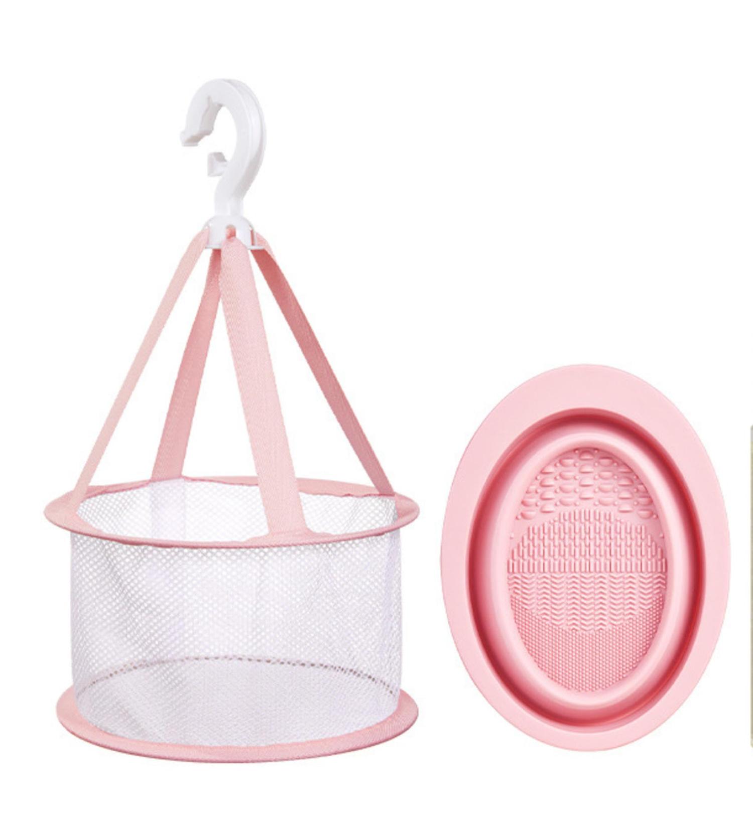 THikk Portable Foldable Cotton Puff & Makeup Brush Set | Drying Mesh Bag Tool | Pink Storage Solution for Perfect Makeup - Buy Online on GoSupps.com