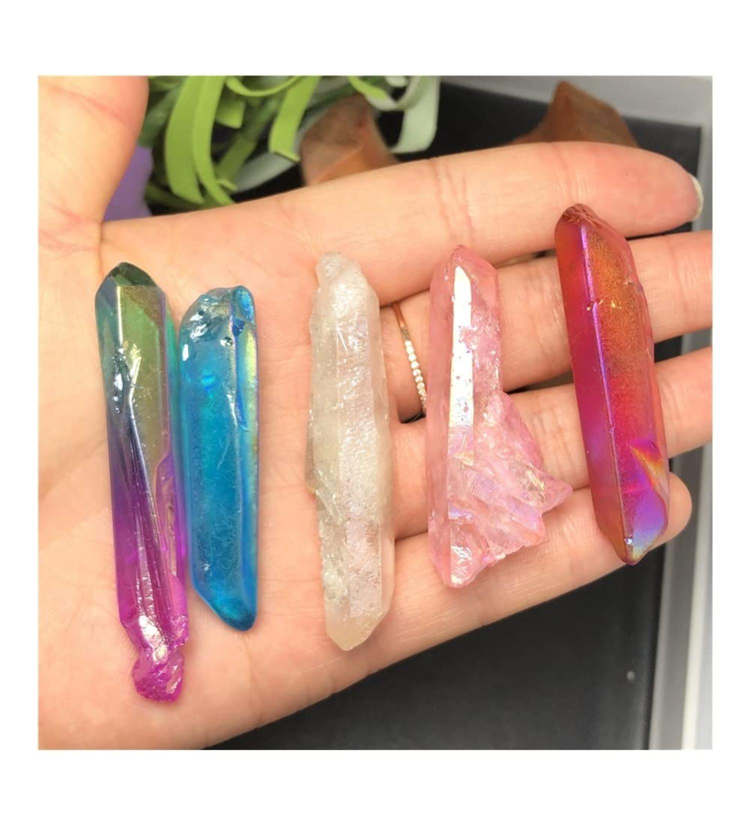 5 Pack Natural Crystal Points Rainbow Titanium Treated Quartz Rods Natural Quartz Crystal Minerals s - Buy Online on GoSupps.com