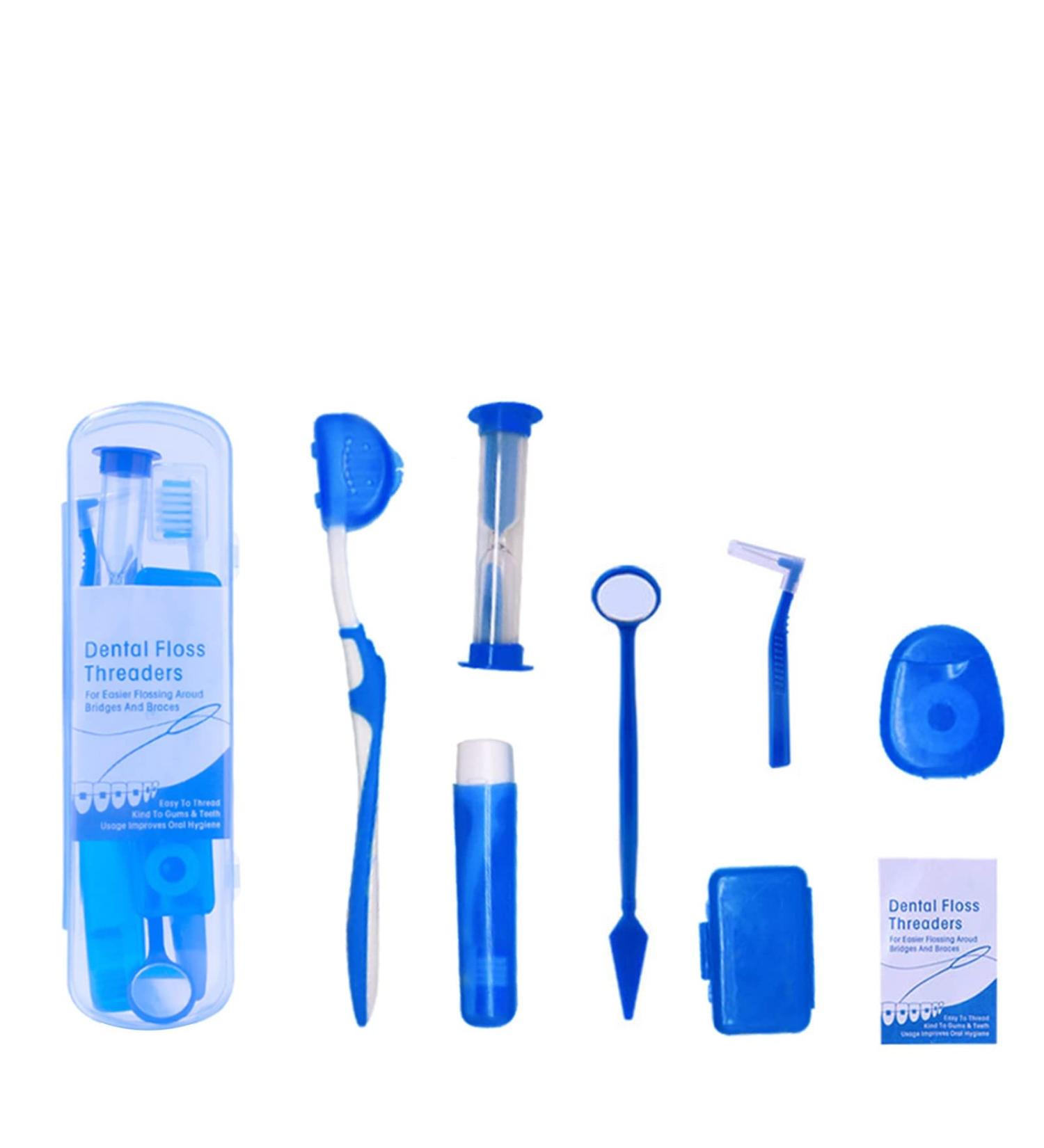 Portable Orthodontic Care Kit for Braces - Dental Travel Kit with Interdental Brush, Wax, Floss - Blue (8 Pcs) - Buy Online on GoSupps.com