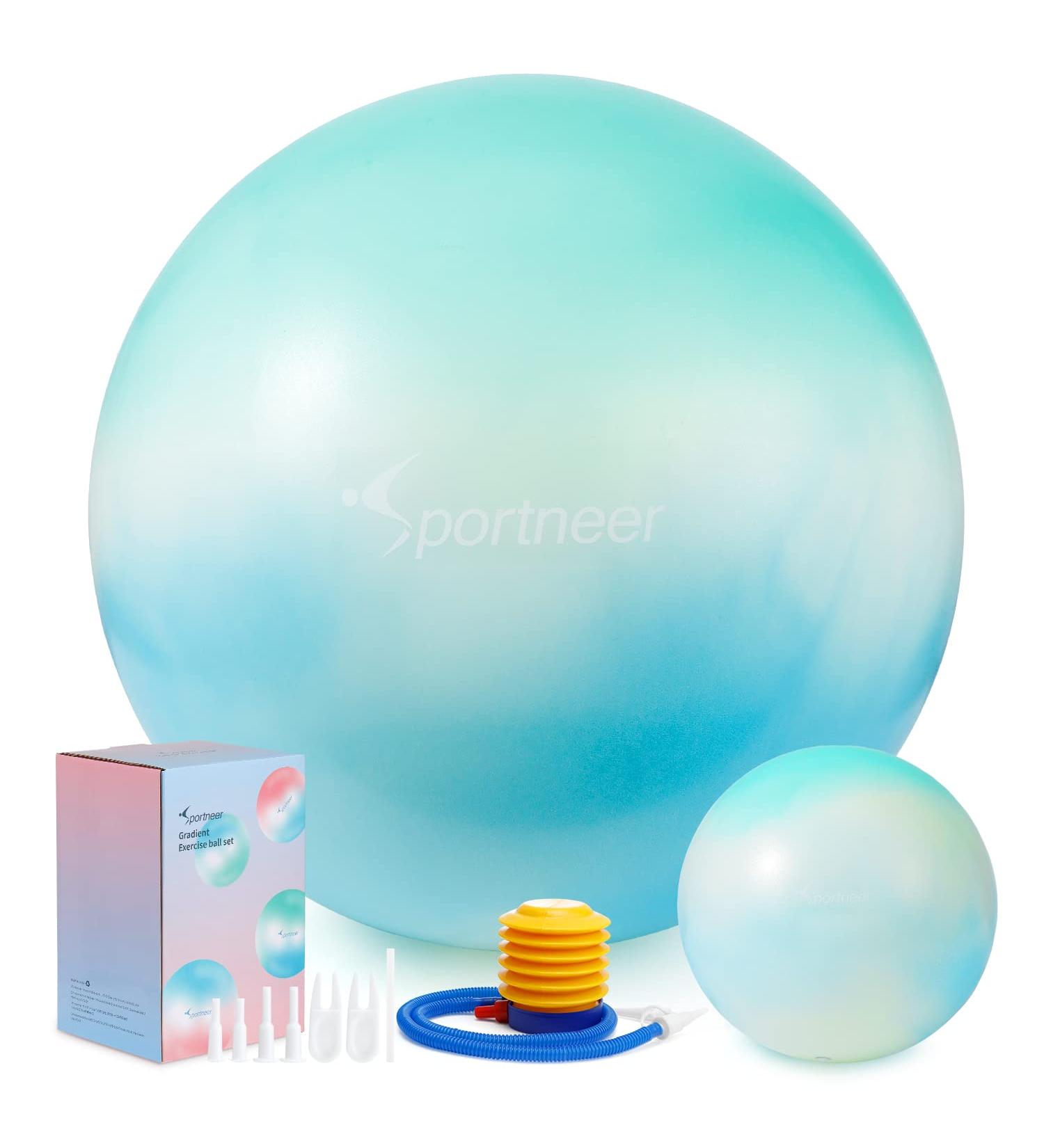 Sportneer Exercise Ball - Extra Thick Yoga Ball with Barre Ball and Quick Pump | Anti-Burst & Slip Resistant Fitness Ball for Home Gym | 65cm Green - Buy Online on GoSupps.com