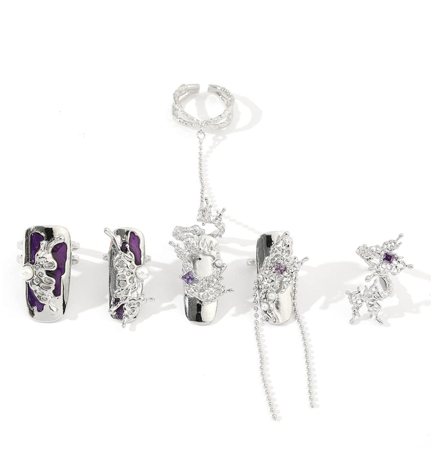 HEYXI Adjustable Nail Rings Alloy Nail Art Finger Rings Women Girl Gifts Jewelry Nail Rings Fingertip Rings Set Alloy Material - Buy Online on GoSupps.com