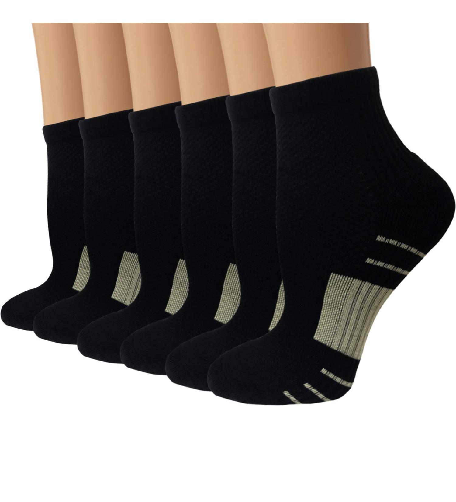 Copper Compression Socks 6 Pairs for Women and Men - Circulation Support for Plantar Fasciitis - Running Ankle Socks (Large-X-Large A4, 6 Black) - Buy Online on GoSupps.com