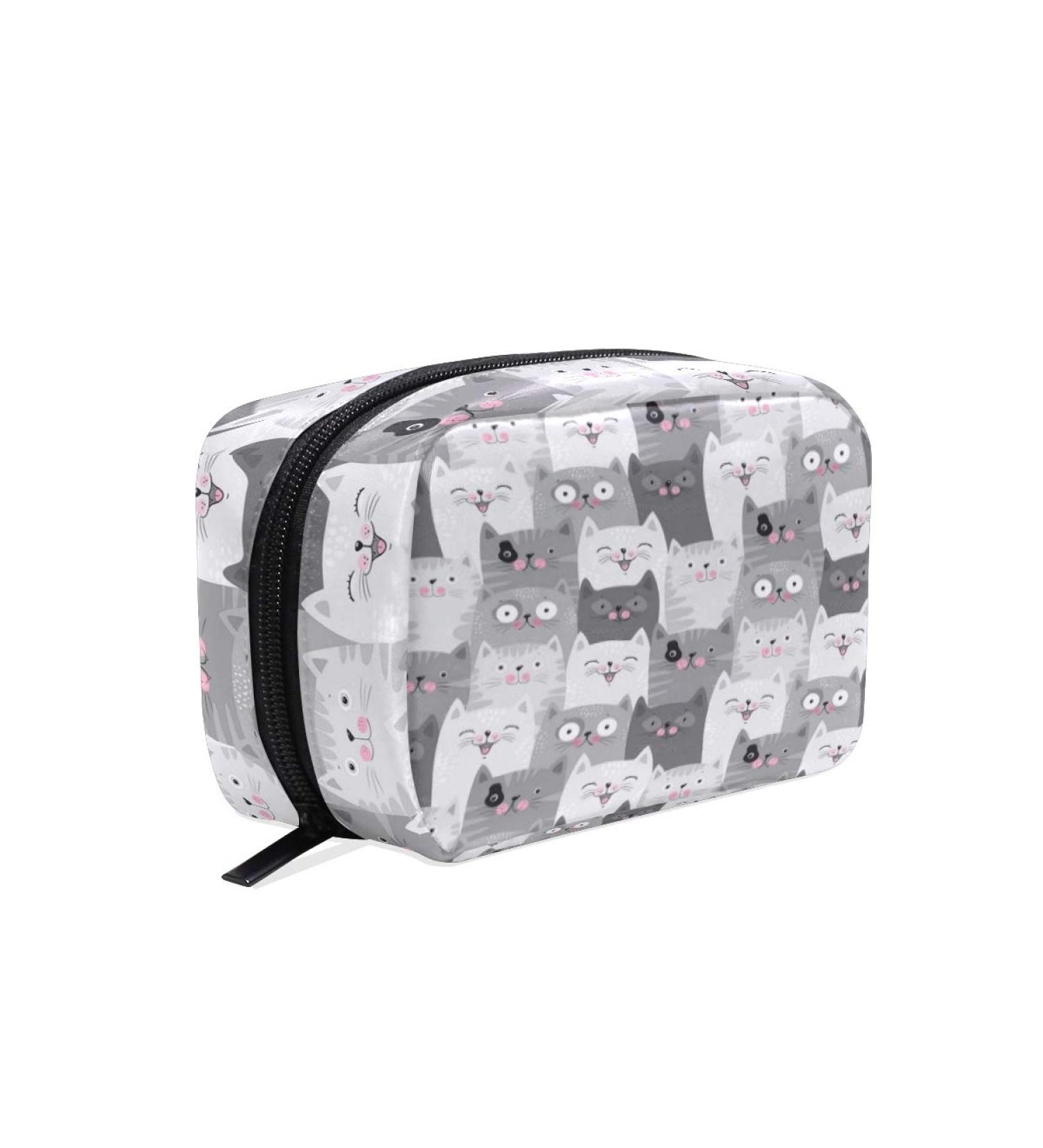 Mnsruu Gray Cat Print Cosmetic Bag - Portable Storage Gift for Women & Girls | Shop Now! - Buy Online on GoSupps.com