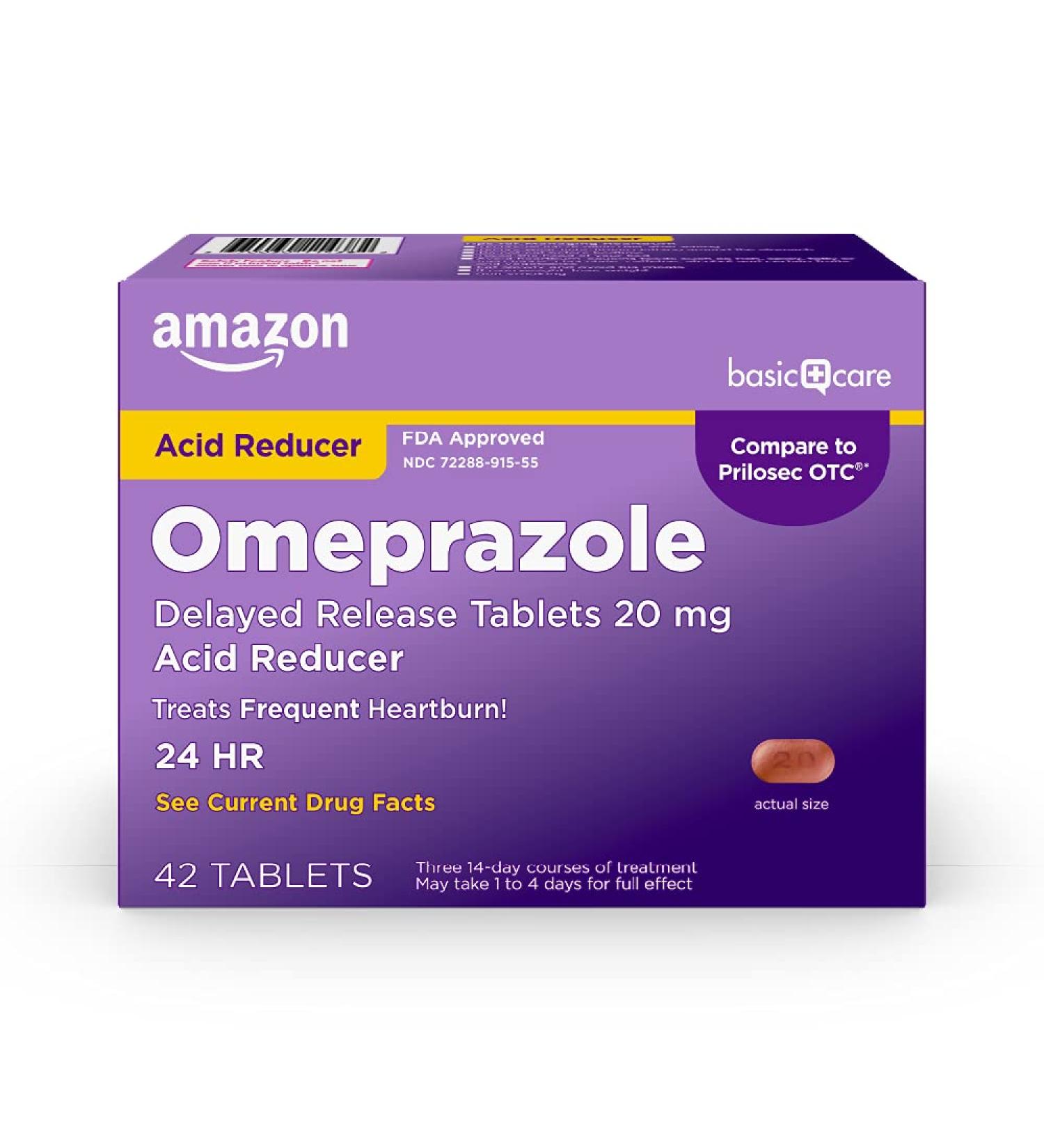 Amazon Basic Care Omeprazole 20mg Tablets - 42 Count | Acid Reducer for Frequent Heartburn - Buy Online on GoSupps.com