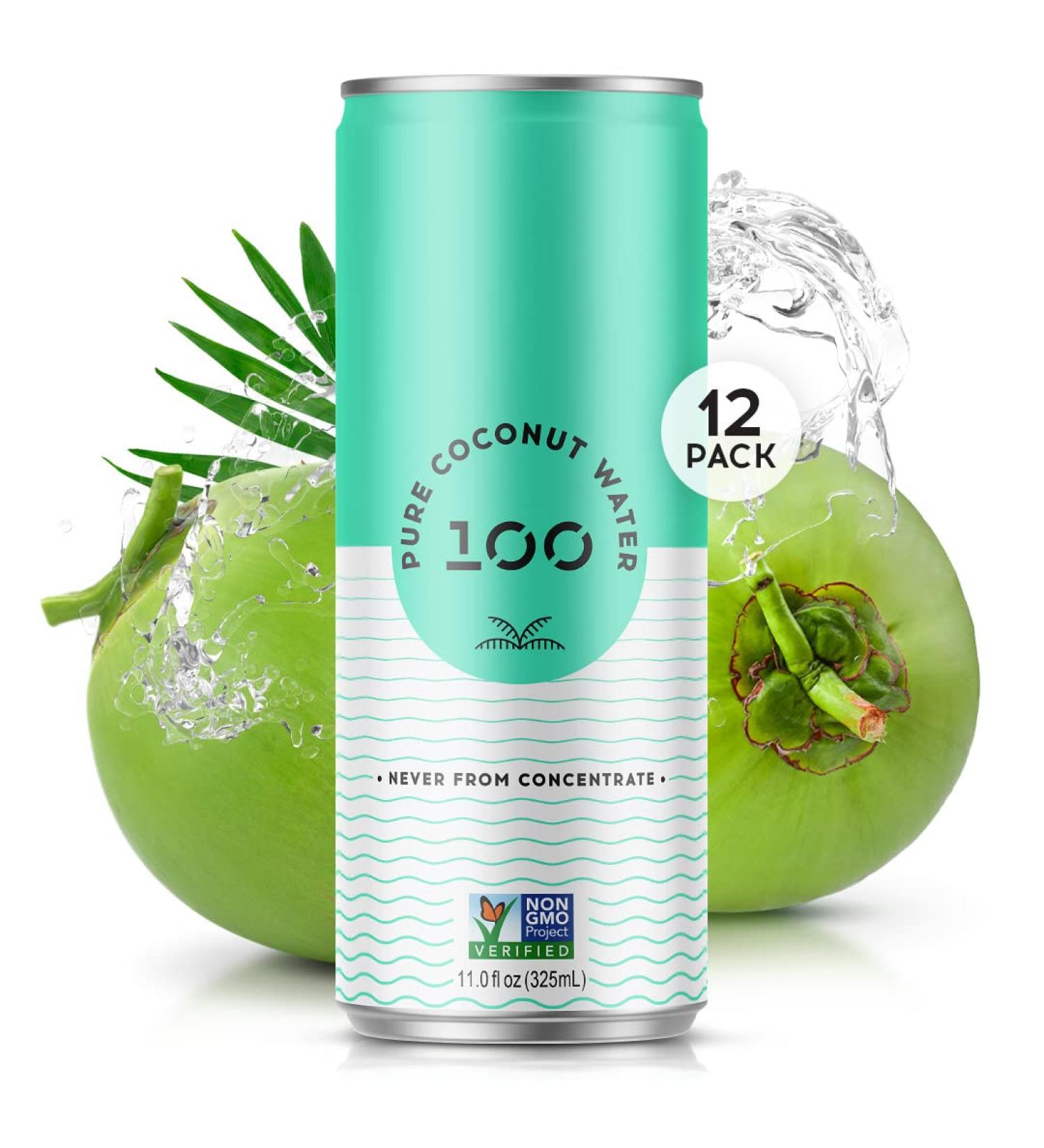 100 Coconuts Pure Coconut Water - 100% Natural & Low Calorie Drink - Pack of 12, 11 fl oz - Electrolyte-Rich, Non-GMO - Buy Online on GoSupps.com