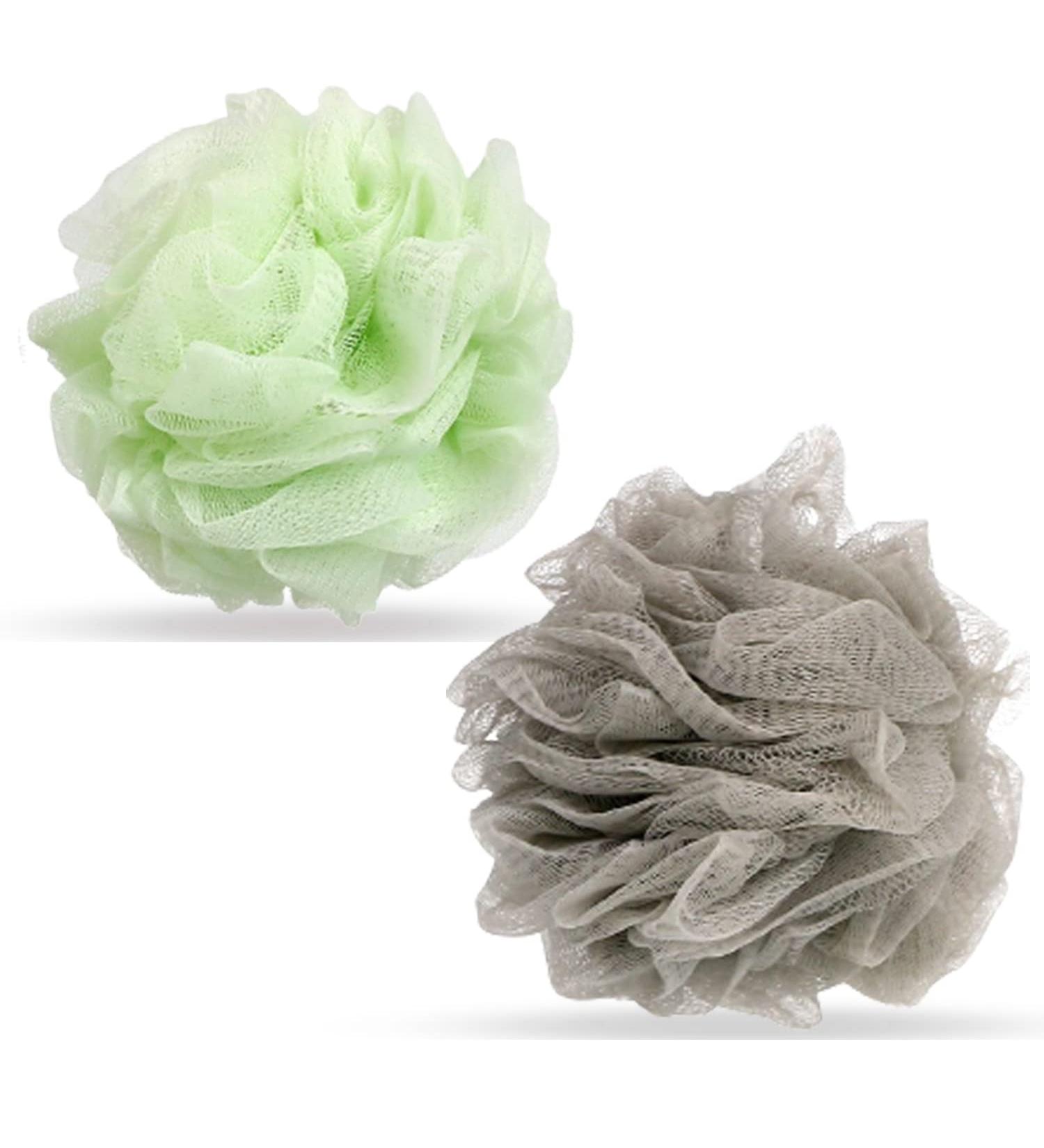 Valby Loofah Exfoliating Bath Sponge Shower Puff Body Poufs Shower Sponge Shower Scrunchie Set of 2 Body Scrubbers (Grey/Mint) - Buy Online on GoSupps.com