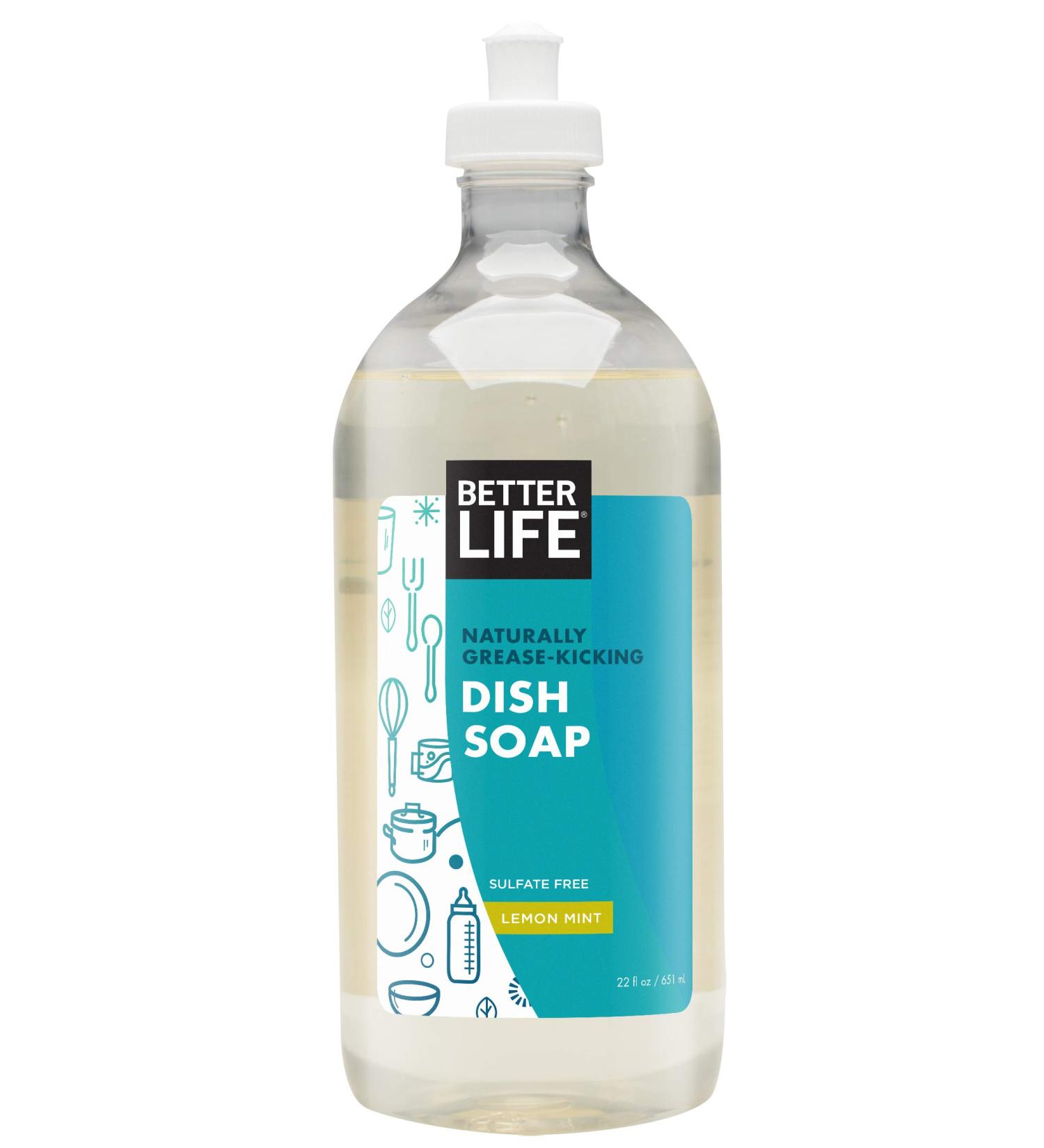 Better Life Lemon Mint Dish Soap - Tough on Grease, Gentle on Hands, Sulfate Free - 22 Fl Oz - Buy Online on GoSupps.com