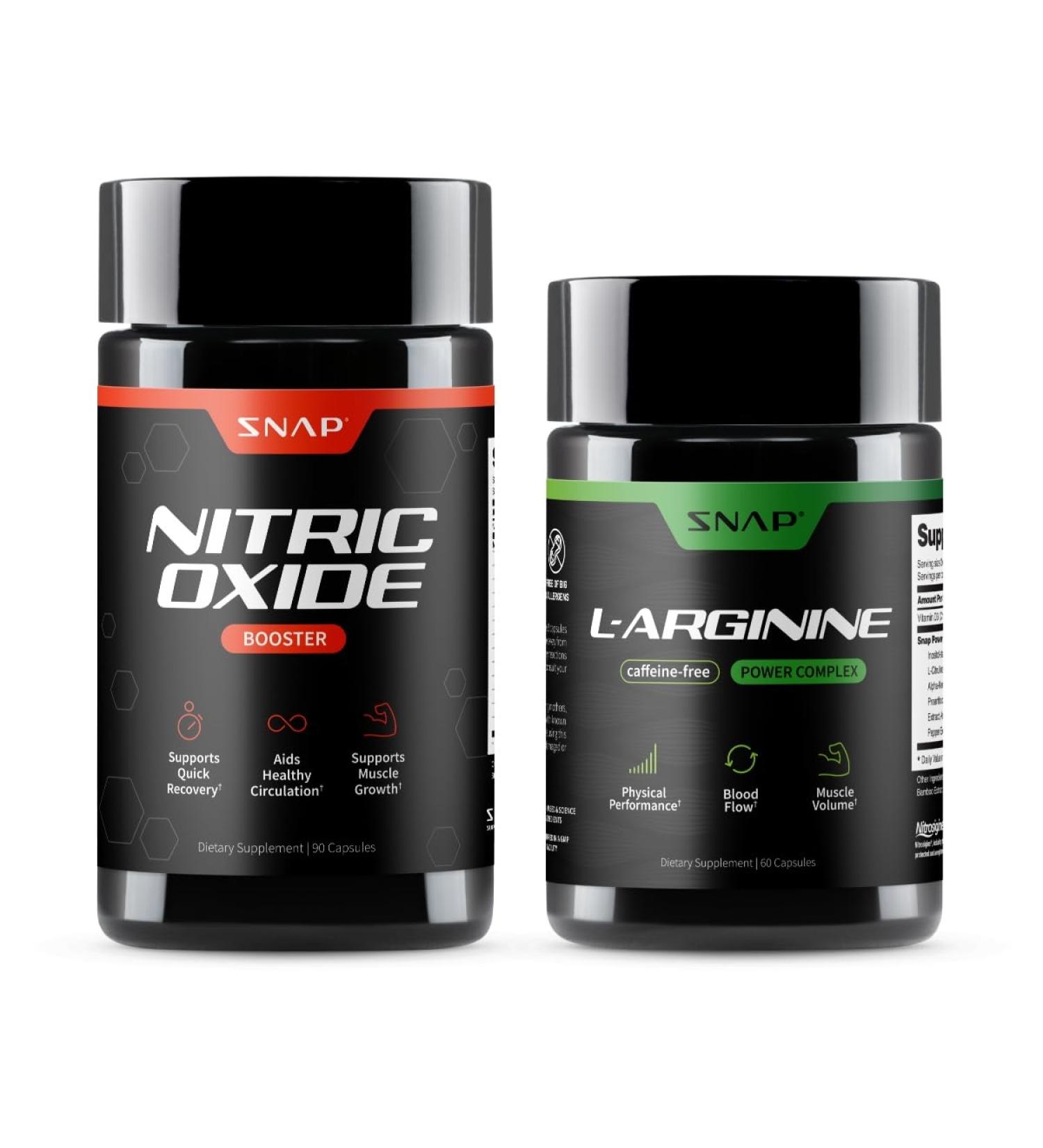 Snap Supplements Nitric Oxide Booster + L Arginine Capsules Bundle 90 + 60 Vegetarian Capsules - Buy Online on GoSupps.com
