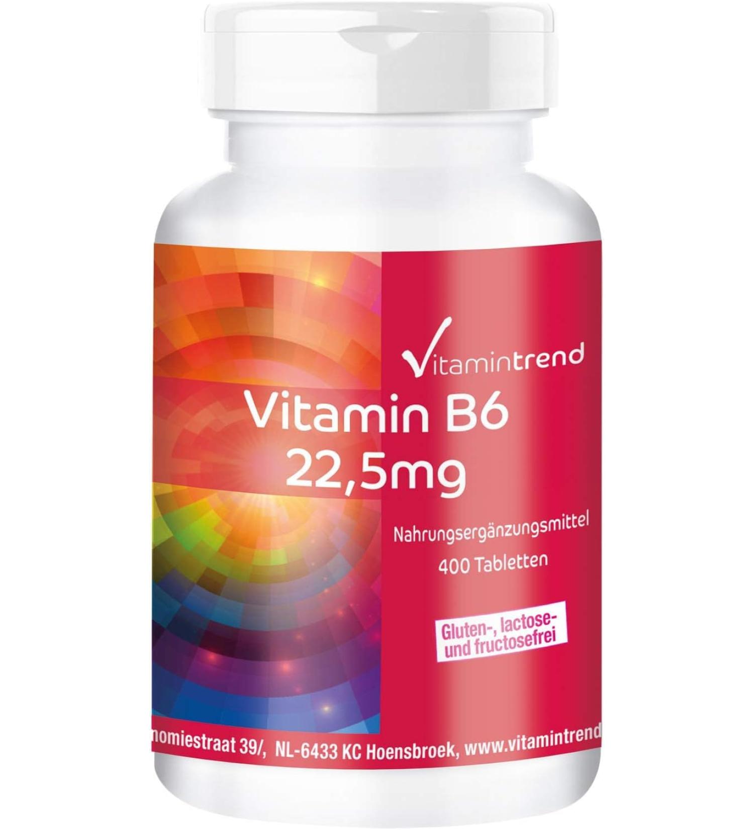 Vitamin B6 22.5mg - Year Supply Vegan Bulk Pack 400 Tablets | Vitamintrend - Premium Quality Supplements - Buy Online on GoSupps.com