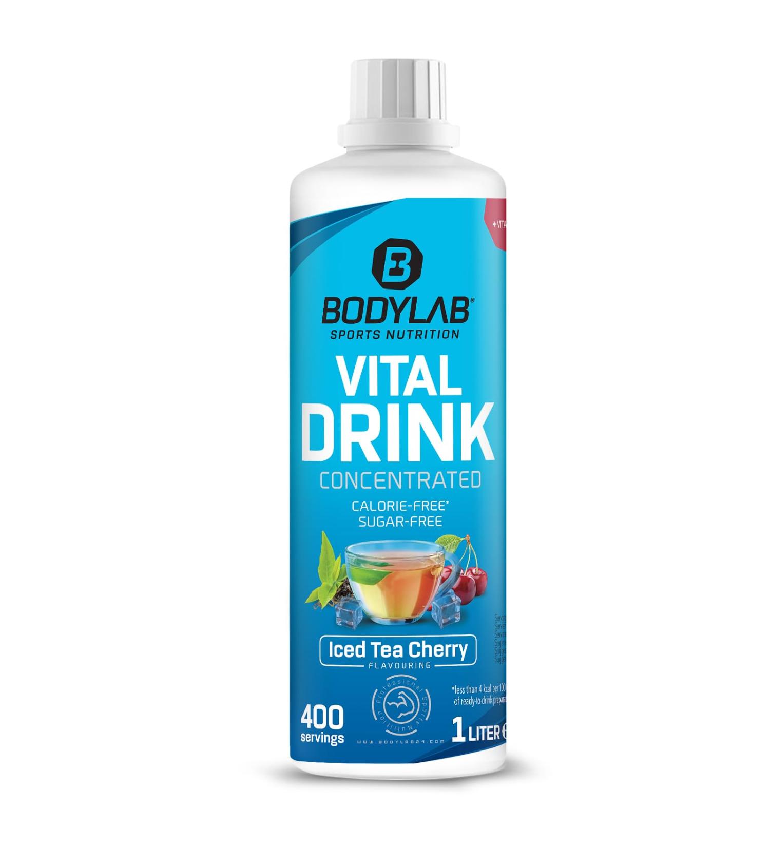 BODYLAB24 Vital Drink Concentrate - Sugar-Free Eisistee Cherry 1000ml | Low-Calorie Sports Drink with Vitamins & L-Carnitine - Buy Online on GoSupps.com