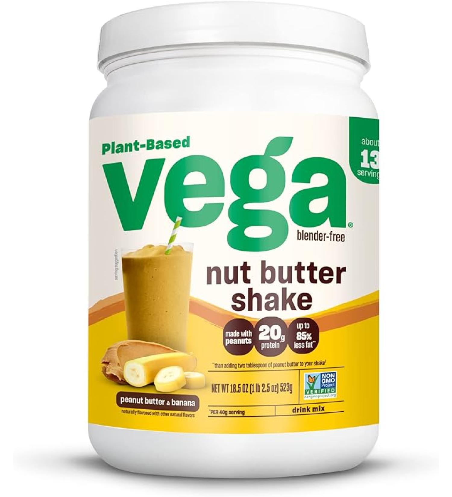 Vega Nut Butter Shake Peanut Butter & Banana - Vegan Protein Powder 20g Protein Real Food Ingredients No Added Sugar 1.39 lbs - Buy Online on GoSupps.com