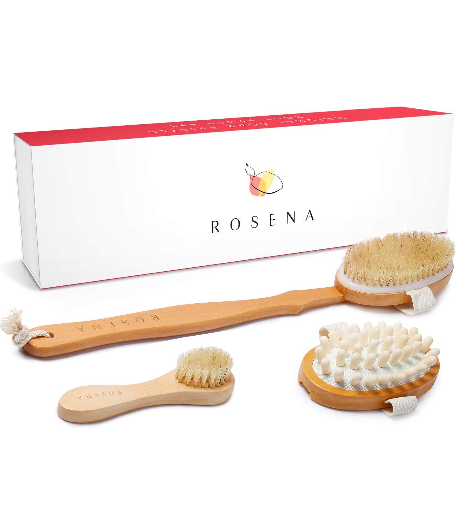 Natural Bristle Dry Brushing Body Spa Set with Face Cleansing Brush - Lymphatic Drainage & Cellulite Massager for Radiant Skin - Buy Online on GoSupps.com
