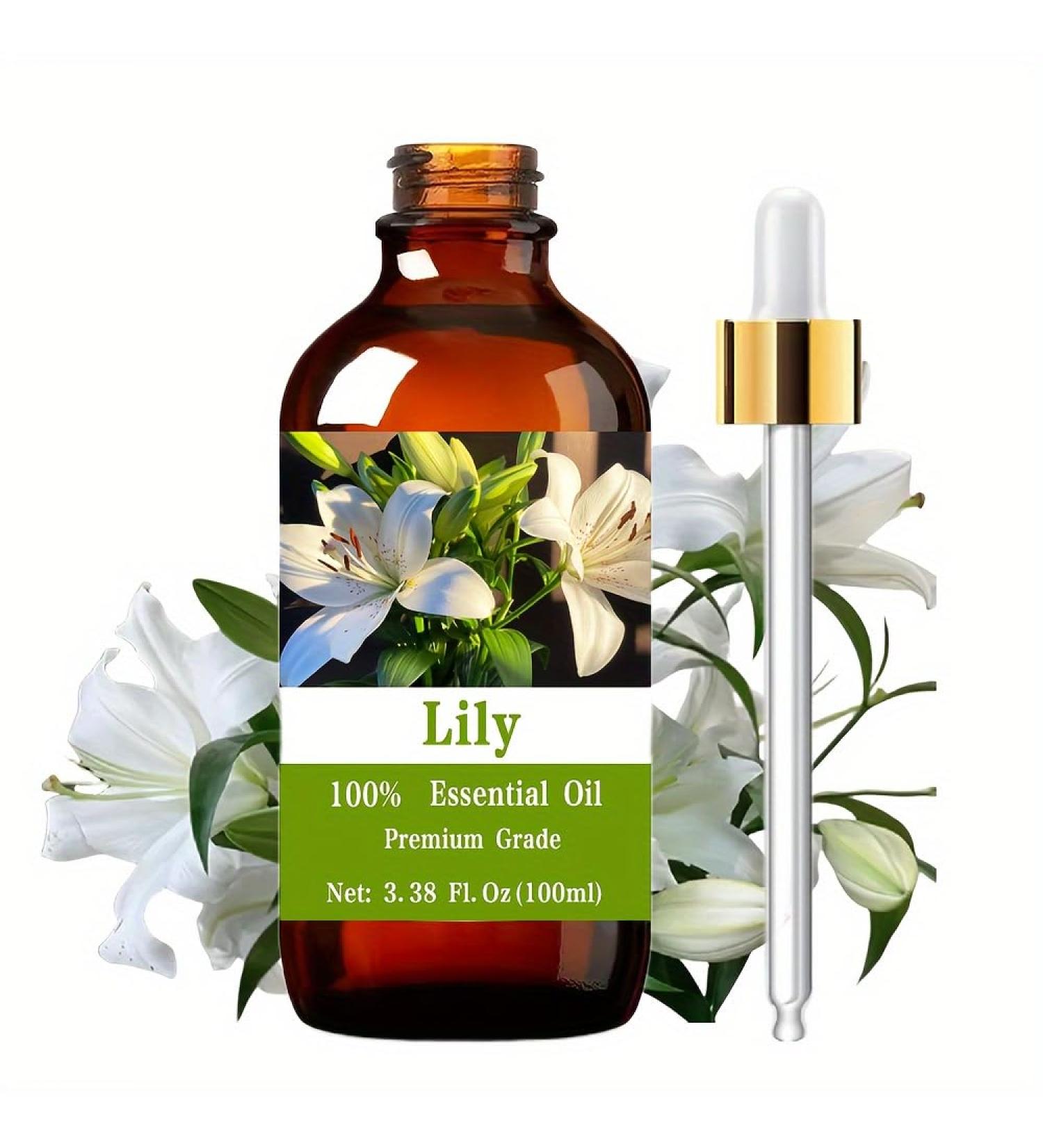 Lily Essential Oil 100% Pure Premium Grade for Aromatherapy Diffusers Nail Hair & Skin Care Meditation 3.38 Fl Oz - Buy Online on GoSupps.com