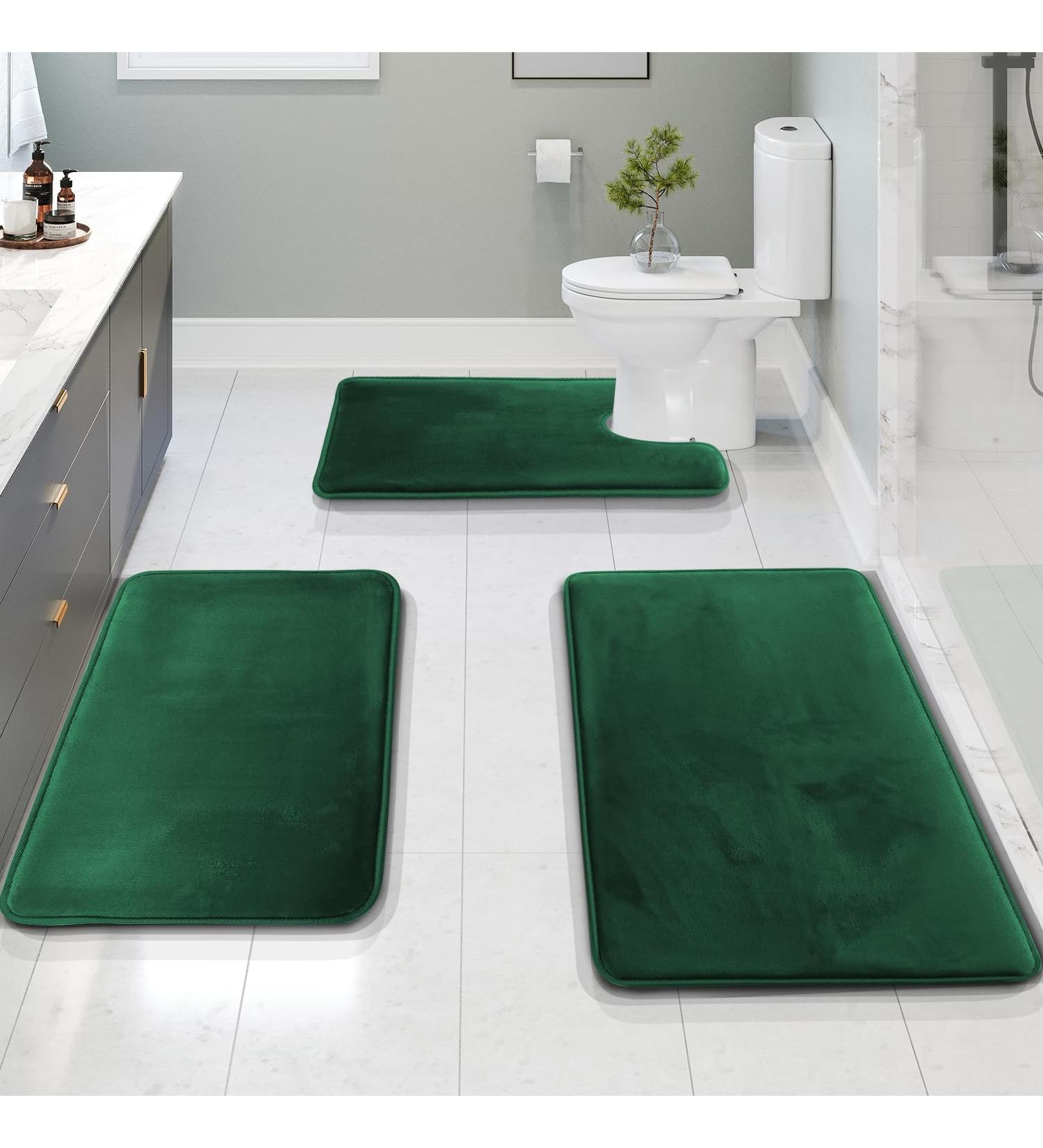 Clara Clark Hunter Green Memory Foam Bathroom Mats Set - Soft Non-Slip Absorbent - 3-Piece Small/Large/Contour - Buy Online on GoSupps.com