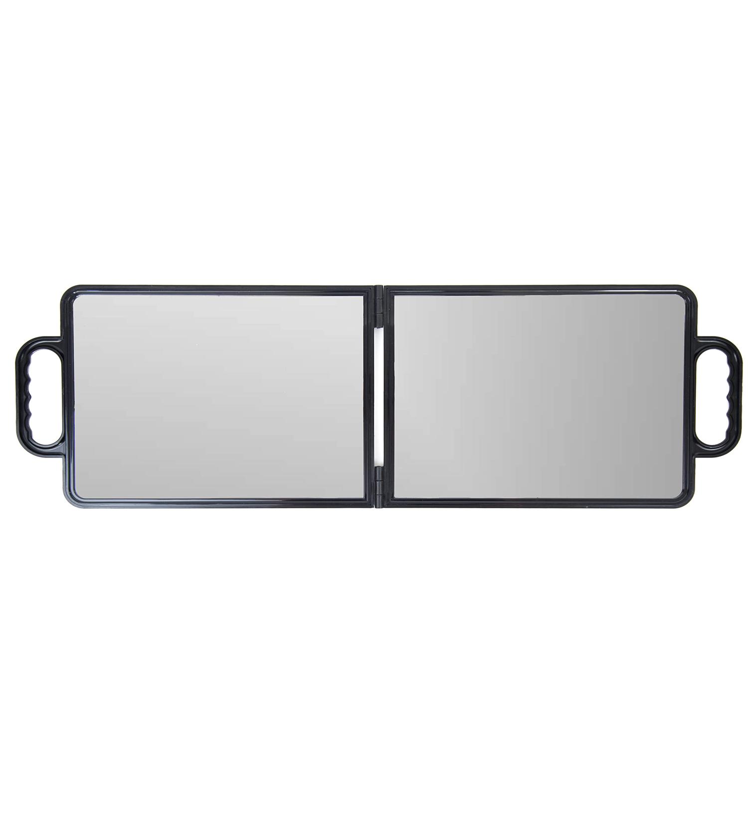 Large Folding Double Handle Handheld Mirror - Salon Haircut Mirror - Black Rectangle - Buy Online on GoSupps.com