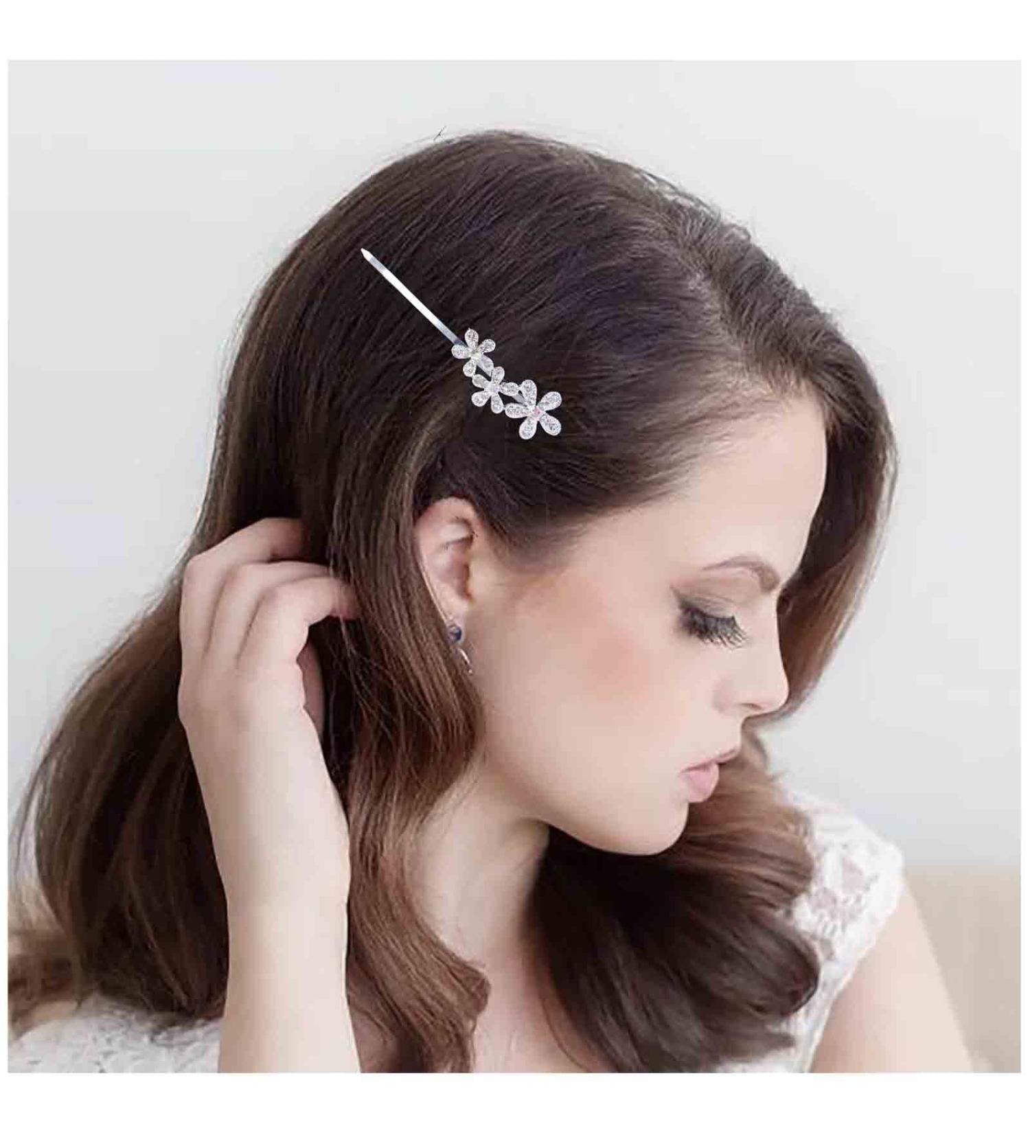 Yheakne Pearl Crystal Wedding Hair Clip Pin Shine Rhinestone Hair Pins Barrette Bling Bridal Hairpin Silver Wedding Headpieces Decorative Bobby Pins Bride Headwear Head Clip Bride Hair Accessories - Buy Online on GoSupps.com
