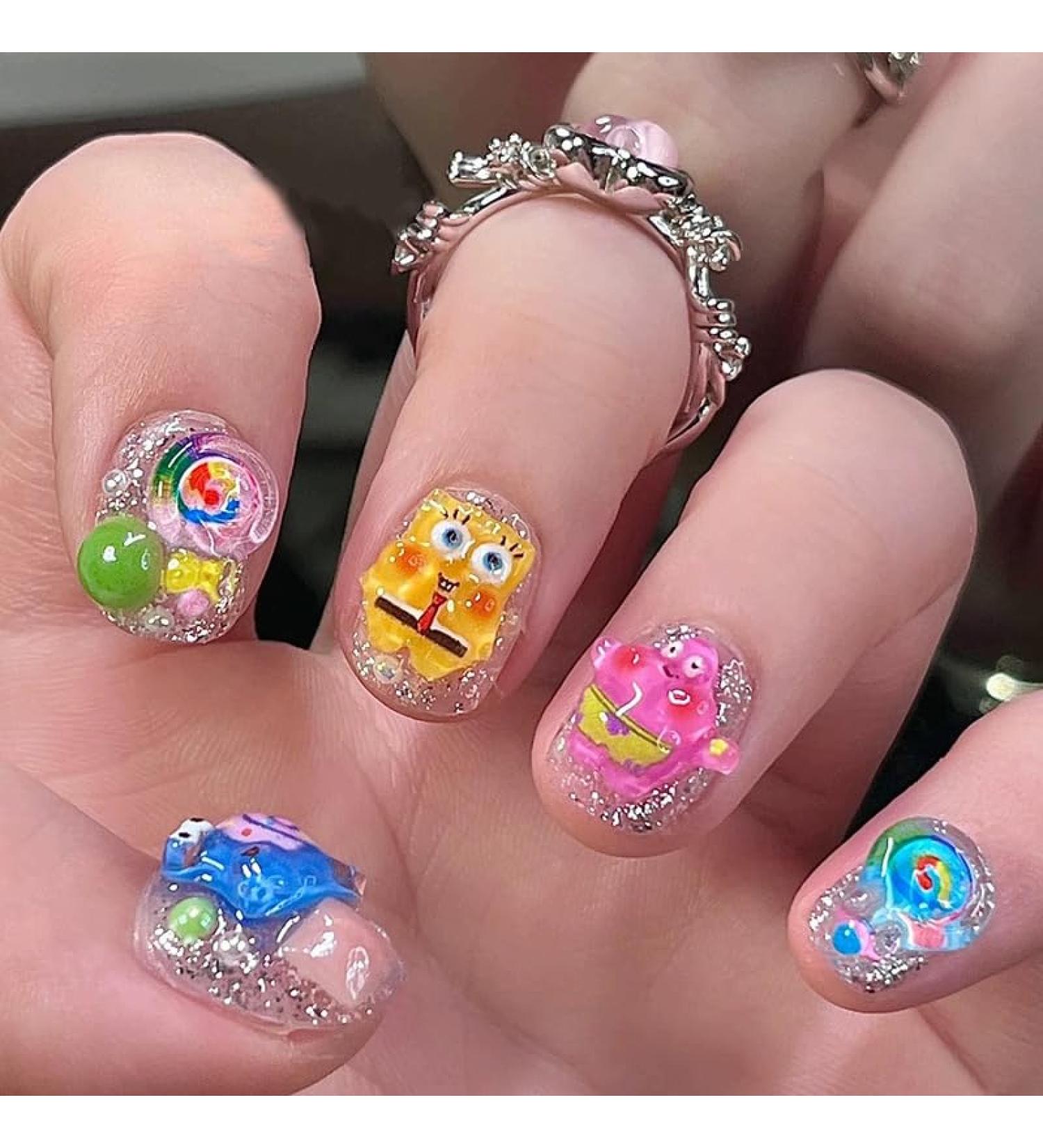 Cute Bob - Kids Short Cartoon Stick on Nails | 24pcs Press On Nails with Glue | Fun Fake Nails Gift for Girls DIY - Buy Online on GoSupps.com